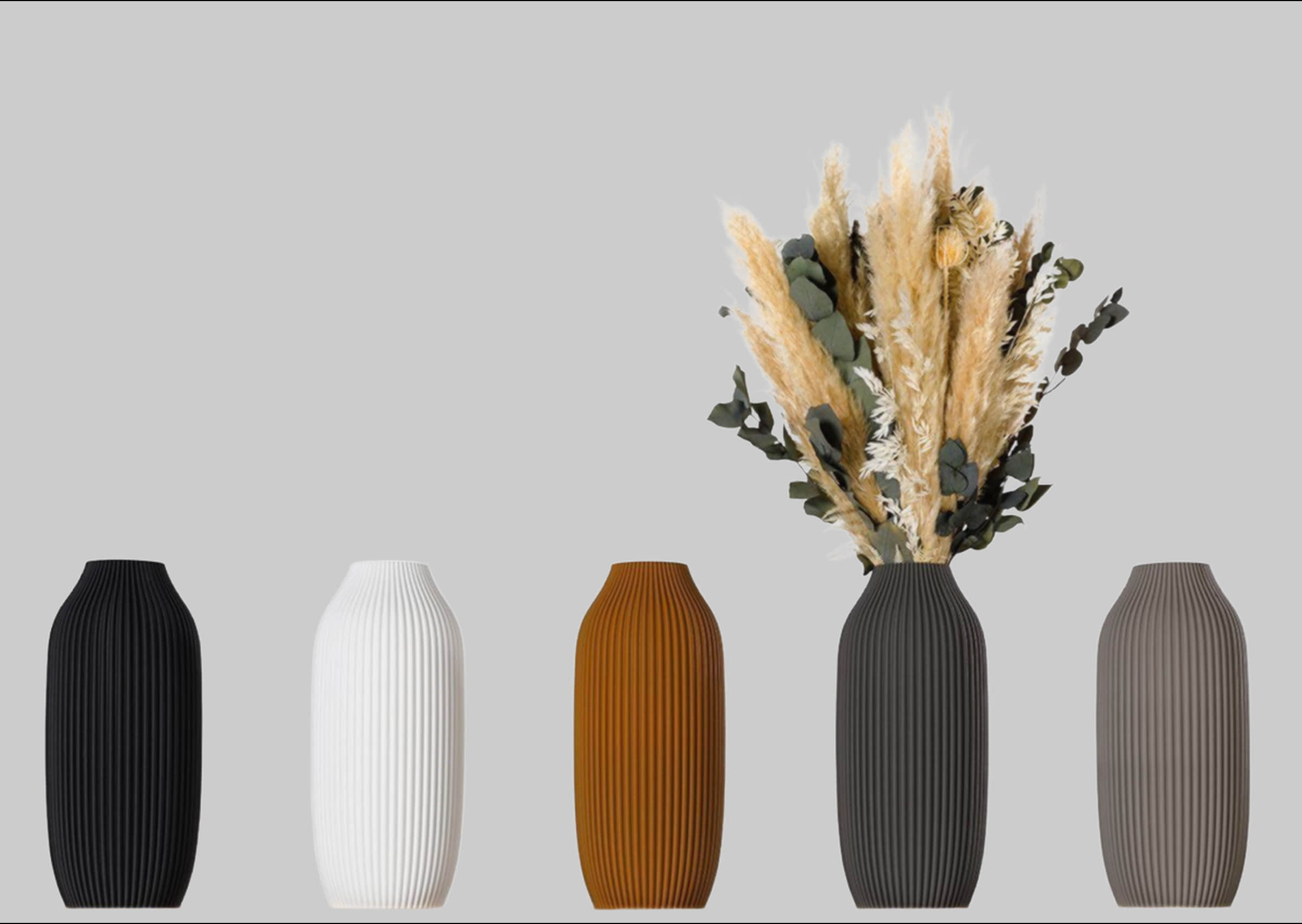 3D Vase Dekovase Stella XL 38cm | Sustainable Floor Vase for Pampas Grass & Dried Flowers | Waterproof & UV-Resistant | Made in Germany Schwarz 3D Vase Dekoration