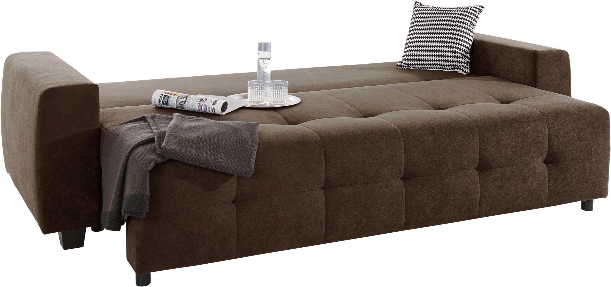 Sofas COLLECTION AB COLLECTION AB Schlafsofa Bella | Federkern mit Bettfunktion & Bettkasten | Inkl. Zierkissen | Modernes 3-in-1 Design dunkelbraun