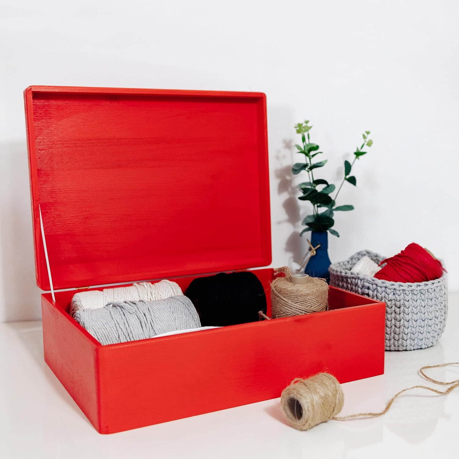 Creative Deco XL Holzkiste mit Deckel – Große Aufbewahrungsbox 40x30x14 cm | Massivholz Erinnerungsbox für Baby, DIY & Deko | Sicher abgerundete Kanten Rot Aufbewahrung Creative Deco