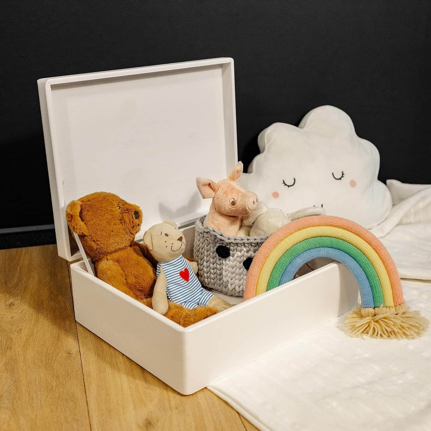 Creative Deco XL Holzkiste mit Deckel – Große Aufbewahrungsbox 40x30x14 cm | Massivholz Erinnerungsbox für Baby, DIY & Deko | Sicher abgerundete Kanten Weiß Creative Deco Aufbewahrung