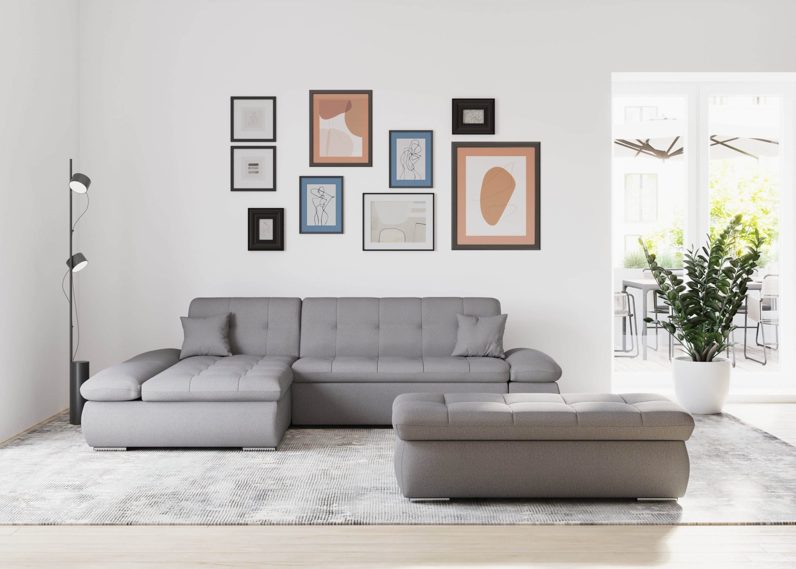Sofas DOMO collection DOMO collection Ecksofa »Moric« L-Form 300x172x80 cm – XXL Wohnlandschaft mit Bettfunktion & verstellbaren Armlehnen | Hochwertige Cord Bezüge dunkelgrau