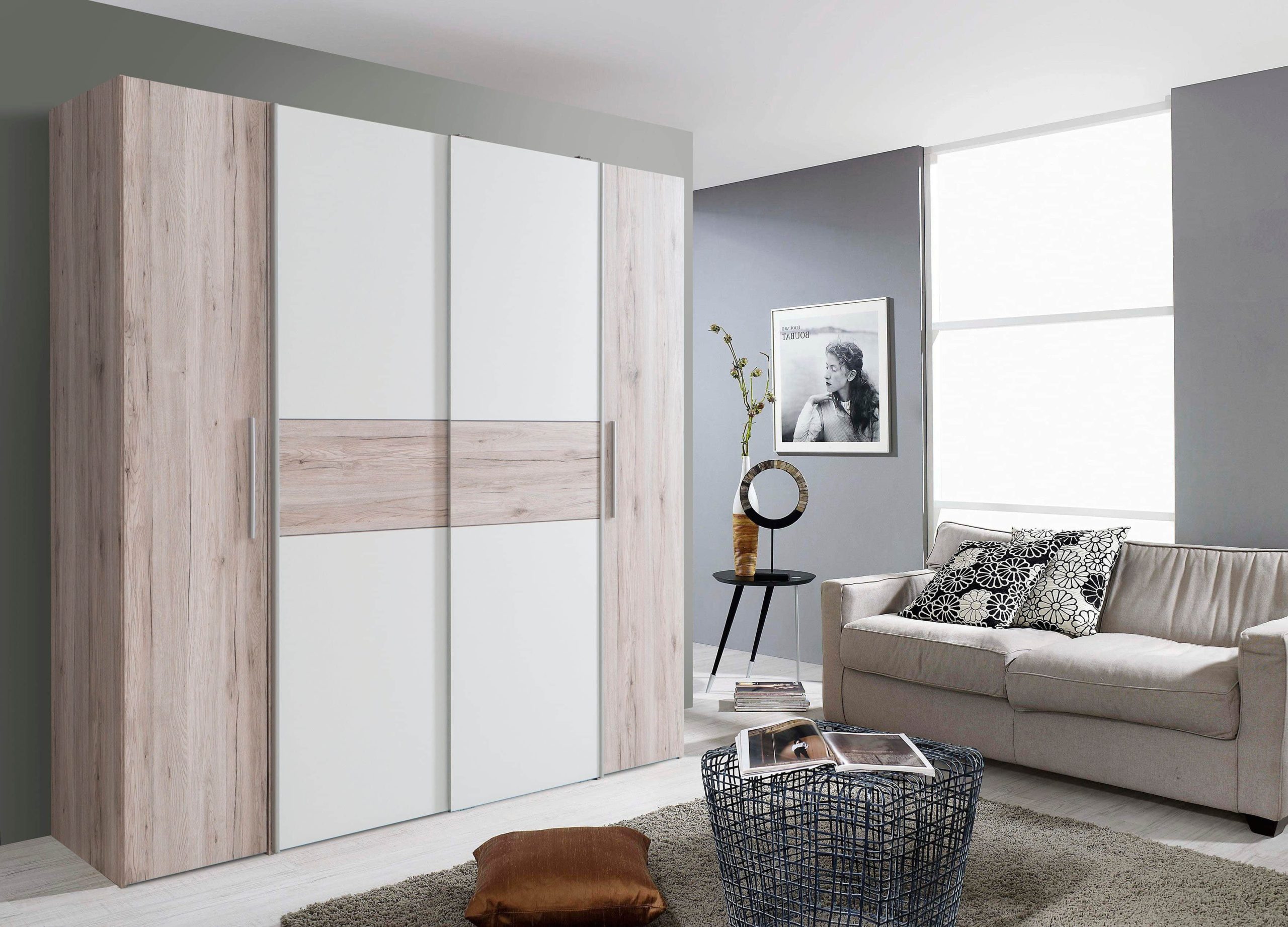 FORTE FORTE Kalixtus Kleiderschrank | 200x190x60 cm | 2 Schiebetüren + 2 Drehtüren | 8 Einlegeböden | Made in Europe | OTTOs Choice | Mehrere Farbvarianten Sand Eiche Schränke
