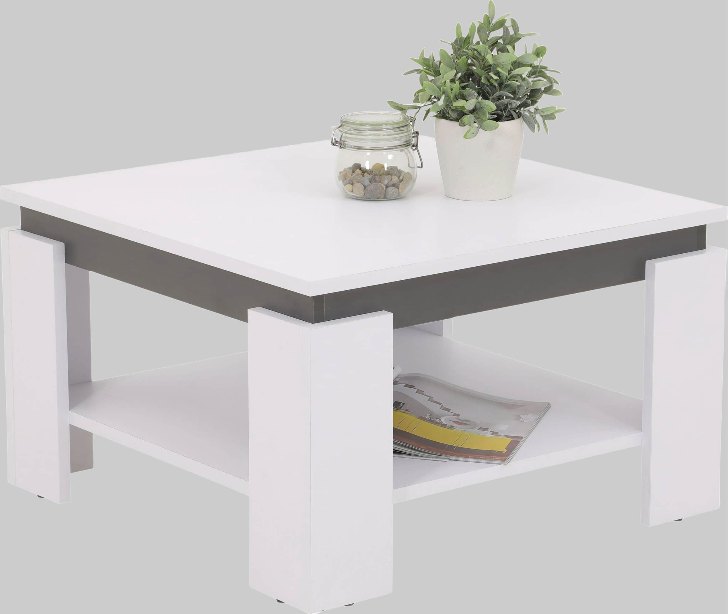 HELA 'TIM' Modern Coffee Table with Storage Shelf | Square/Rectangular Design | Durable Wood Composite | Scratch-Resistant Surface Weiß/Anthr HELA Tische