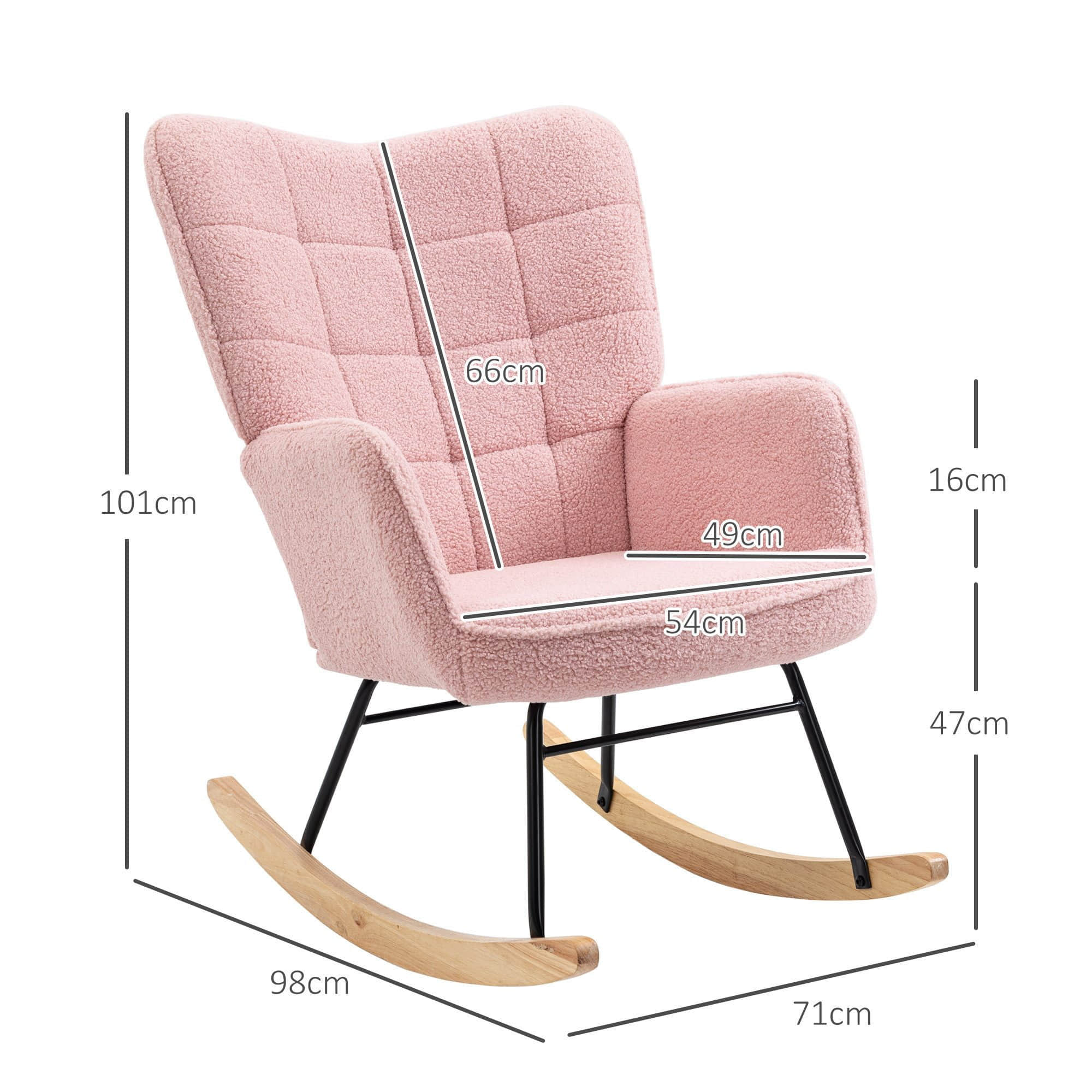 HOMCOM HOMCOM Schaukelstuhl Premium Edition | Schwingsessel mit Wollbouclé-Stoff & Kautschukholzbeinen | 120 kg Belastbar | Hellblau | B96xT60xH96 cm Rosa Stühle