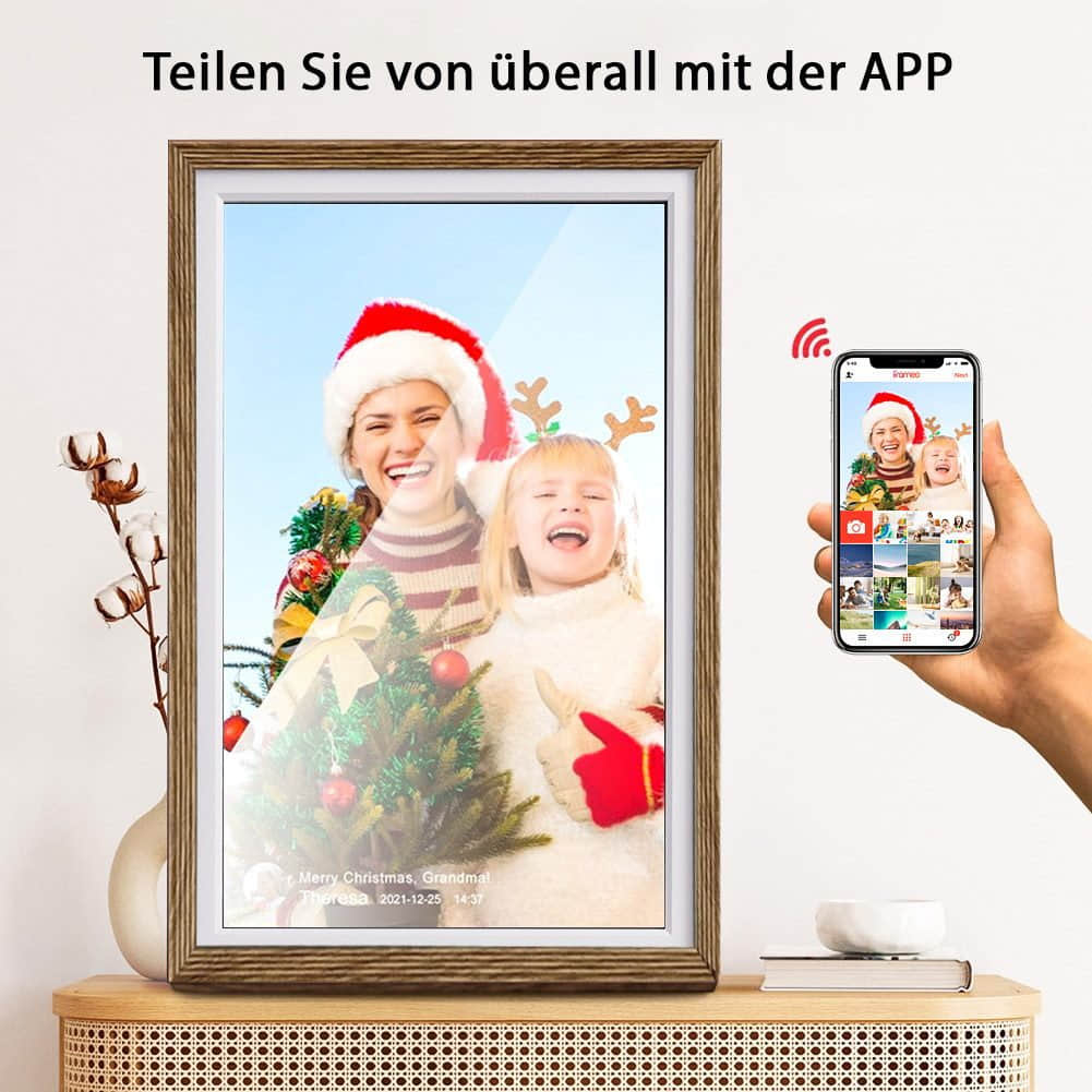 HT Elektronischer Fotorahmen 10,1 – Digitaler Bilderrahmen mit WiFi & HD-Display für kristallklare Fotoanzeige natürlich Dekoration HT