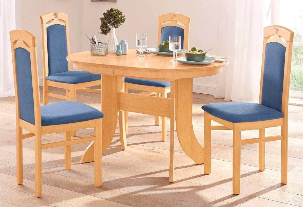 Home affaire Anthony Dining Chairs (Set of 2) - Solid Wood Chairs with Decorative Carvings & Microfiber Upholstery for Elegant Dining Spaces blau Stühle Home affaire