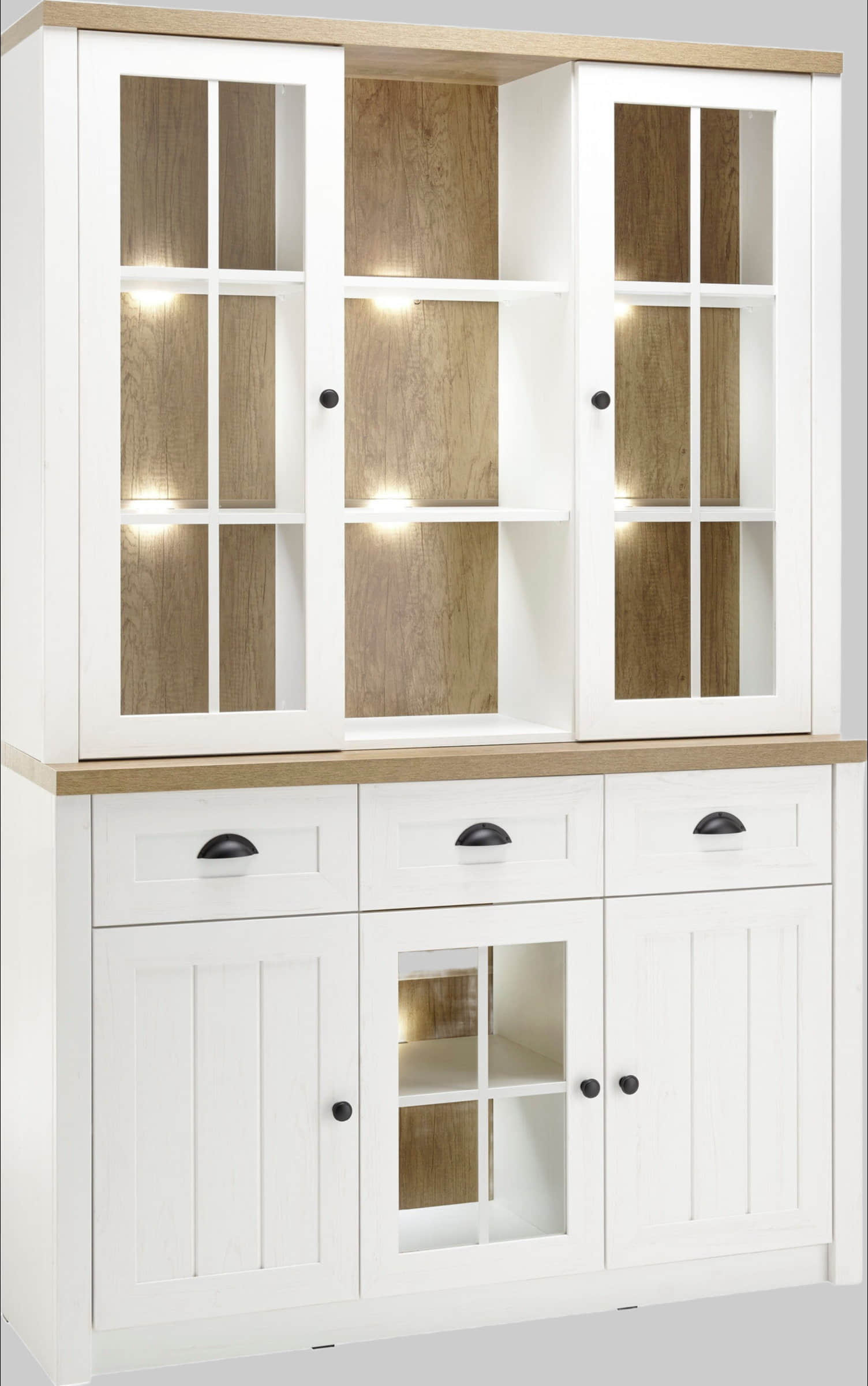 Schränke Home affaire Home affaire Buffetschrank 'Beauvais' | 198 cm Landhaus-Vitrine mit Glasfronten & Schubfächern | Hochwertiger Holzwerkstoff