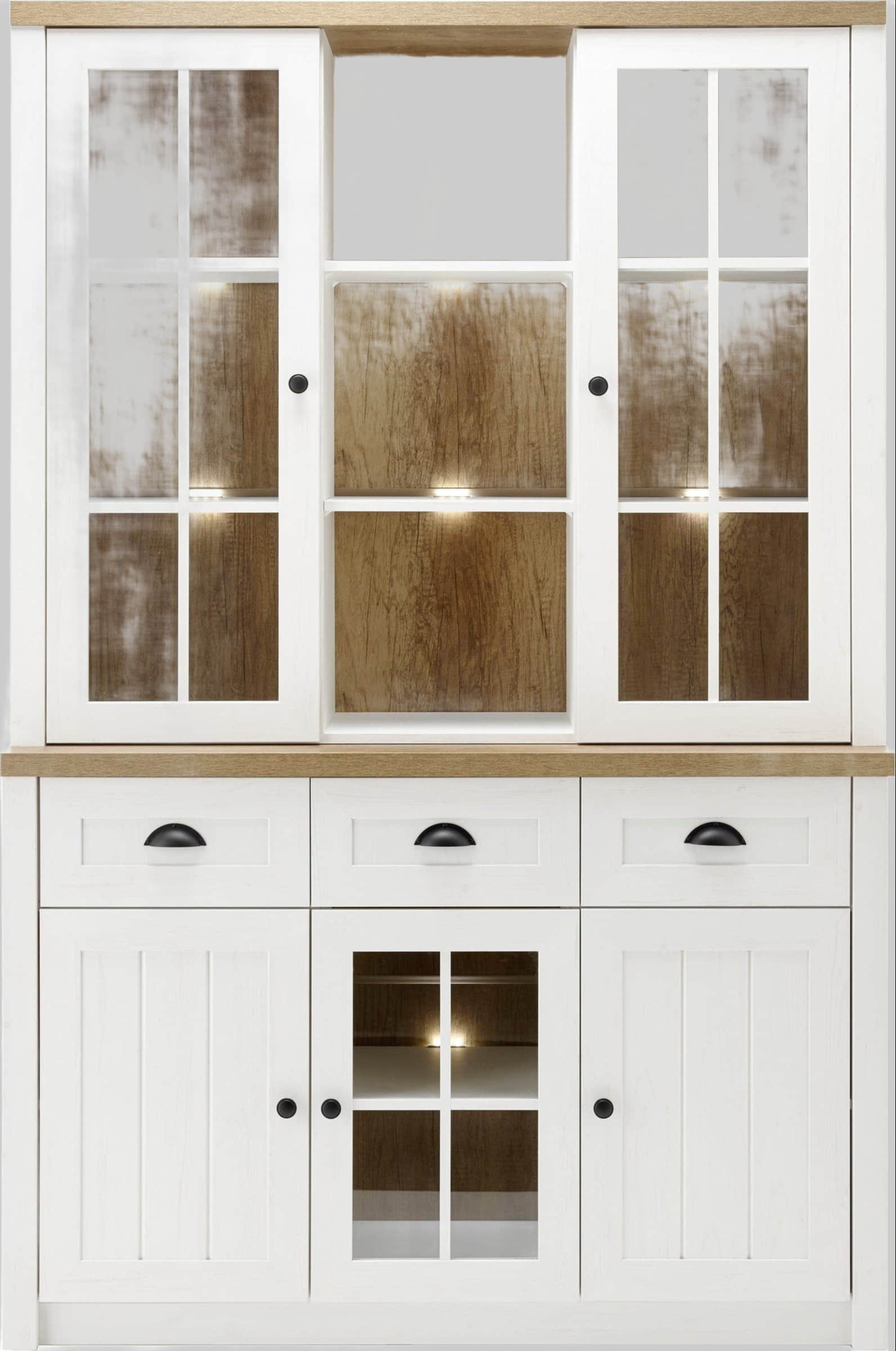 Schränke Home affaire Home affaire Buffetschrank 'Beauvais' | 198 cm Landhaus-Vitrine mit Glasfronten & Schubfächern | Hochwertiger Holzwerkstoff