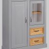 Home affaire Highboard »Selma« – Landhaus-Vitrine aus Massivholz, 100 cm Breite mit Glaseinsätzen & Metallgriffen grau/beize Home affaire Kommoden & Sideboards