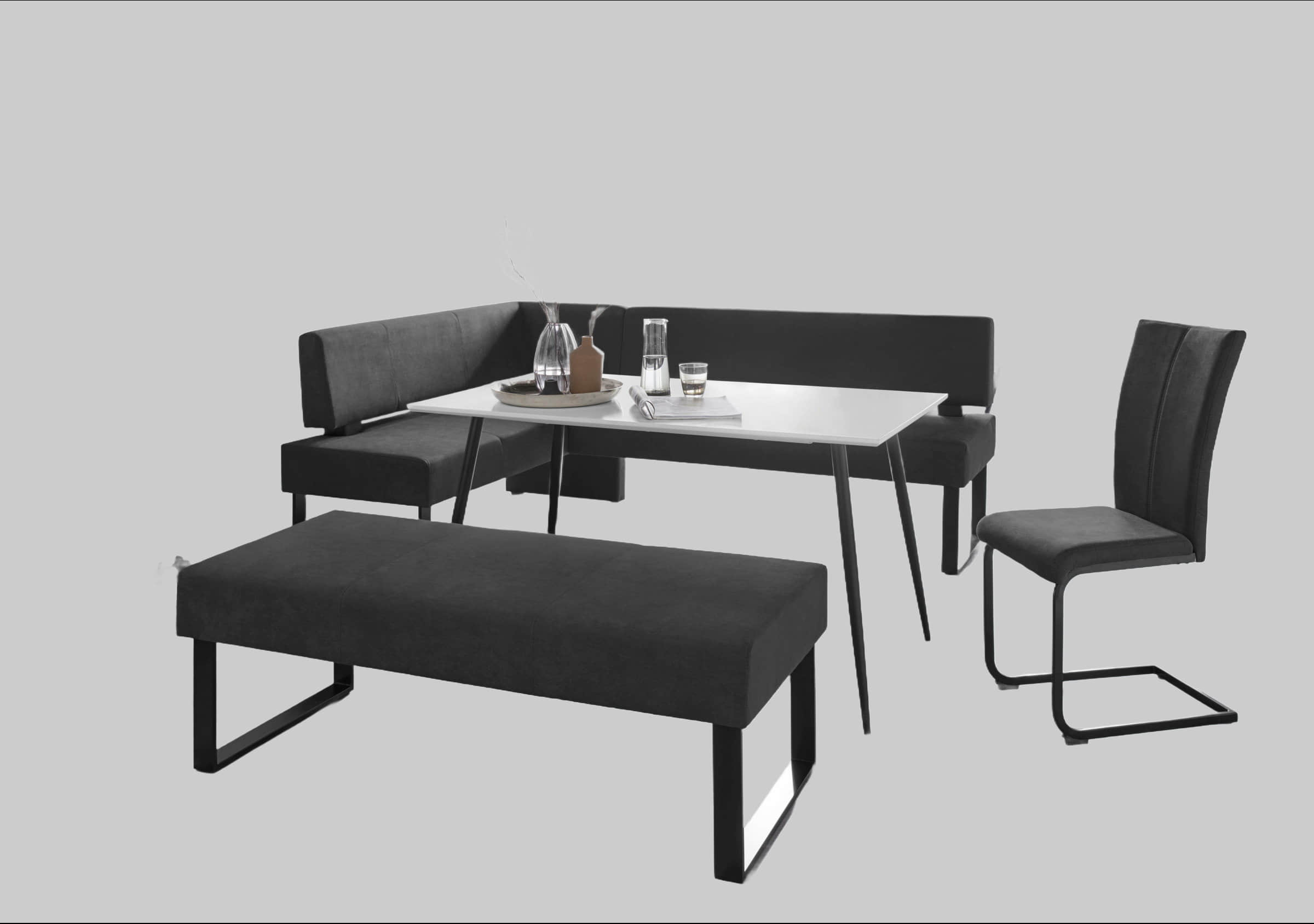 Home affaire Sitzbänke Home affaire 'Oliver' Corner Bench with Metal Frame | Cord Upholstery Kitchen/Dining Bench | Left-Hand Extended Design | OTTO's Choice schwarz