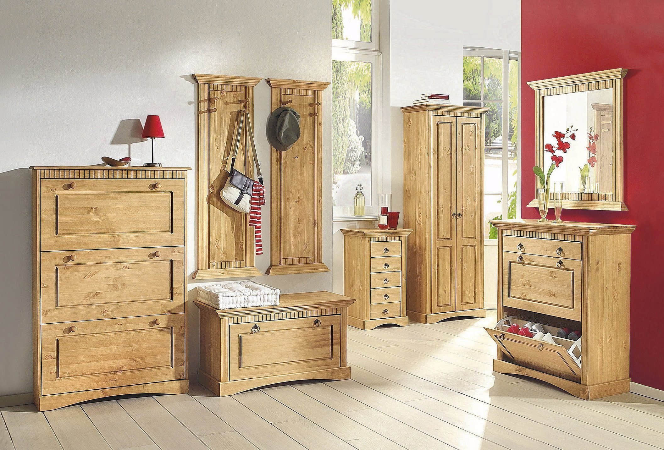 Schränke Home affaire Home affaire Schuhtruhe »Rustic« aus massiver Kiefer - 49 cm Sitzhöhe mit Kassetenoptik & FSC®-Zertifizierung | Landhaus Schuhbank mit Stauraum natur