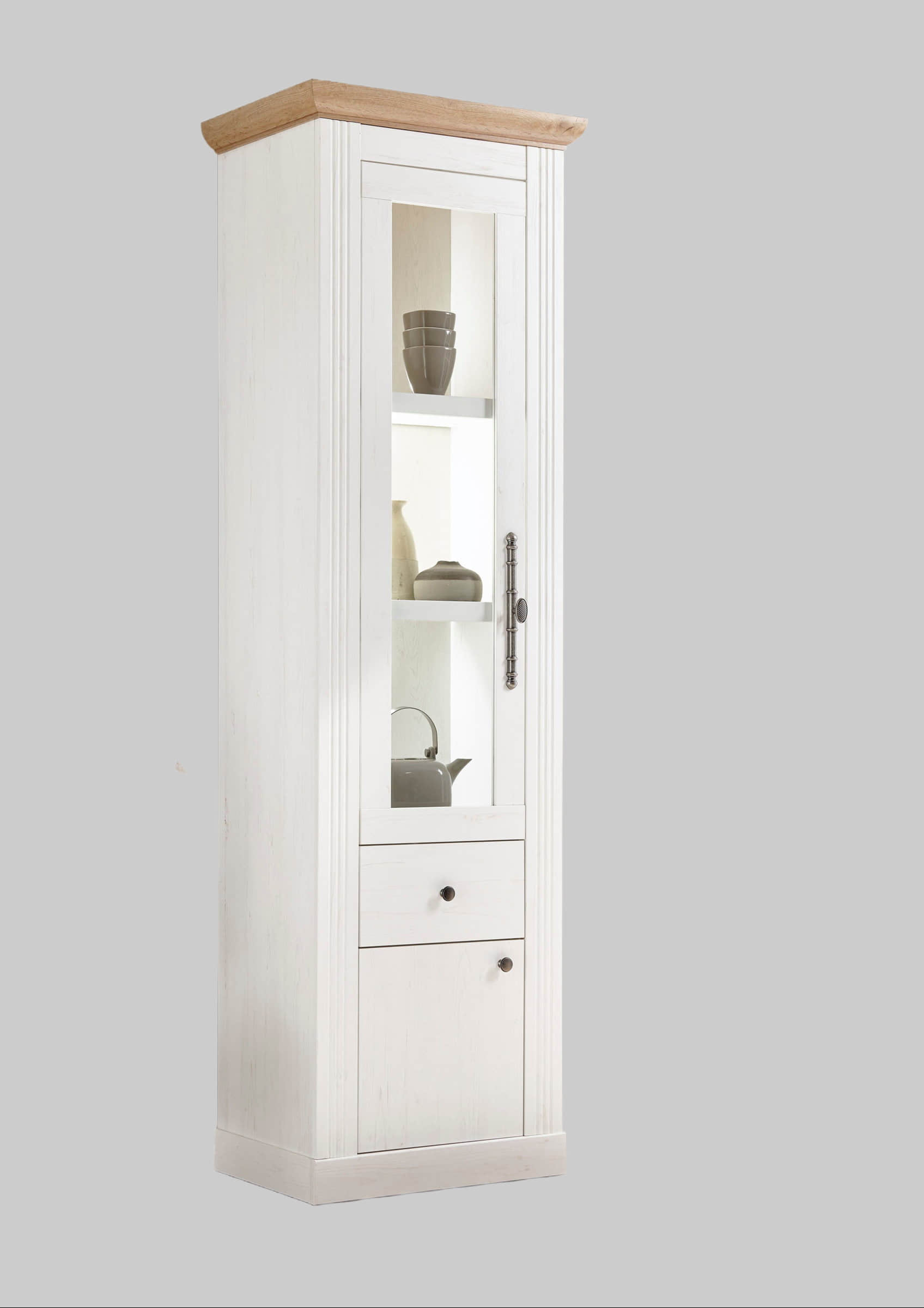 Home affaire »Westminster« Landhaus-Vitrine | Massivholz mit Messingapplikationen | 3 Glasböden & Spiegelrückwand | Exklusiv bei Otto Pinie Weis Home affaire Schränke