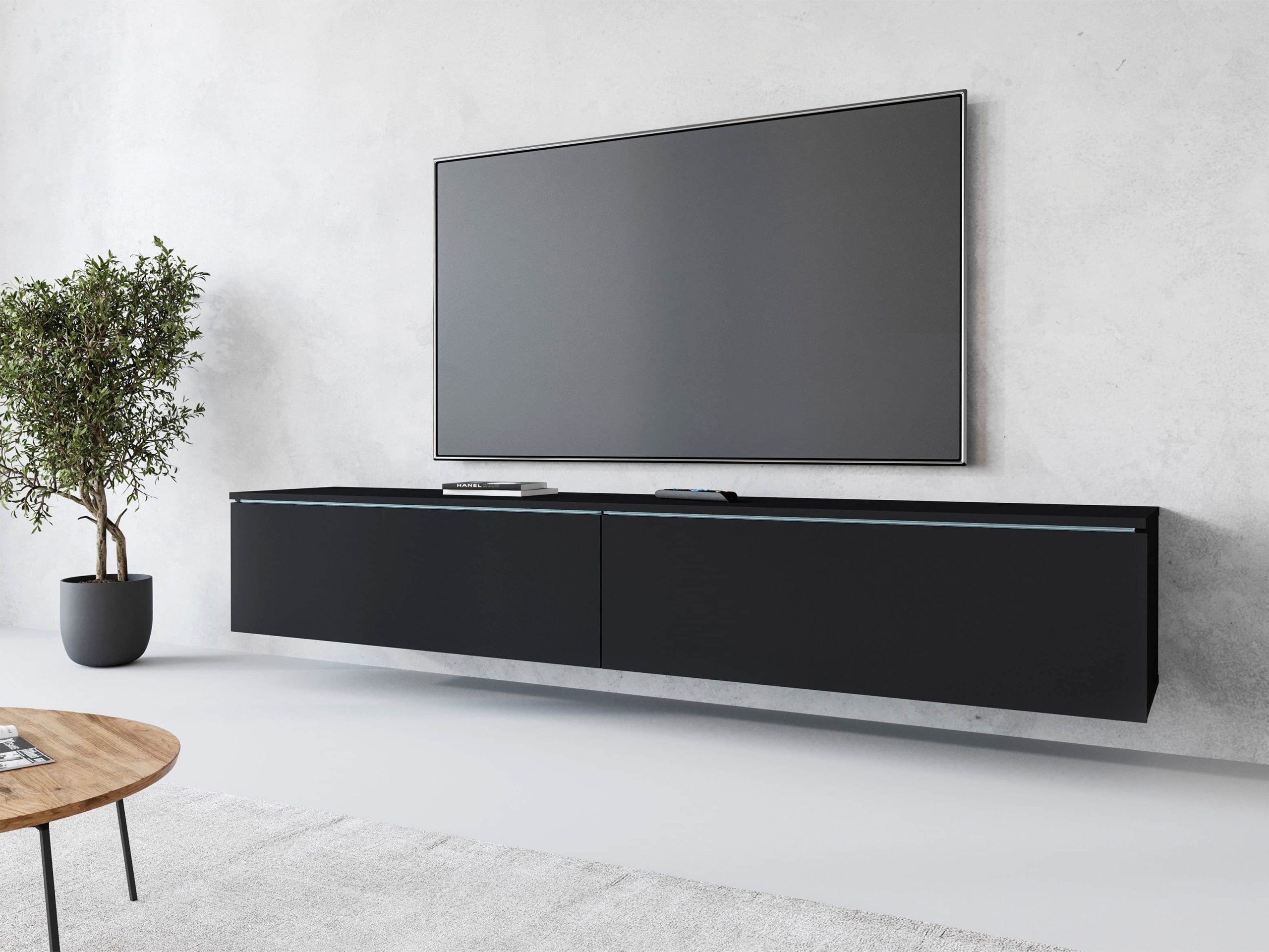 INOSIGN Lowboard »LOWBOARD VERA« – Moderner TV-Schrank 180 cm, grifflos, Beton-Optik, stehend/hängend, FSC®-Holzwerkstoff schwarz gr INOSIGN Kommoden & Sideboards
