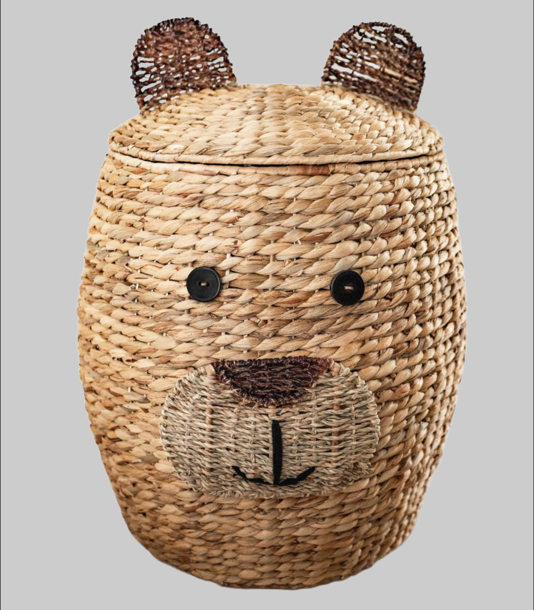 Kuzira 'Der Taucher' Aufbewahrungskorb aus Wasserhyazinthe | Handgefertigter Wäschekorb & Spielzeugkorb mit Deckel | Kinderzimmer-Organisation (40x30x25 cm) Kuzira Dekoration