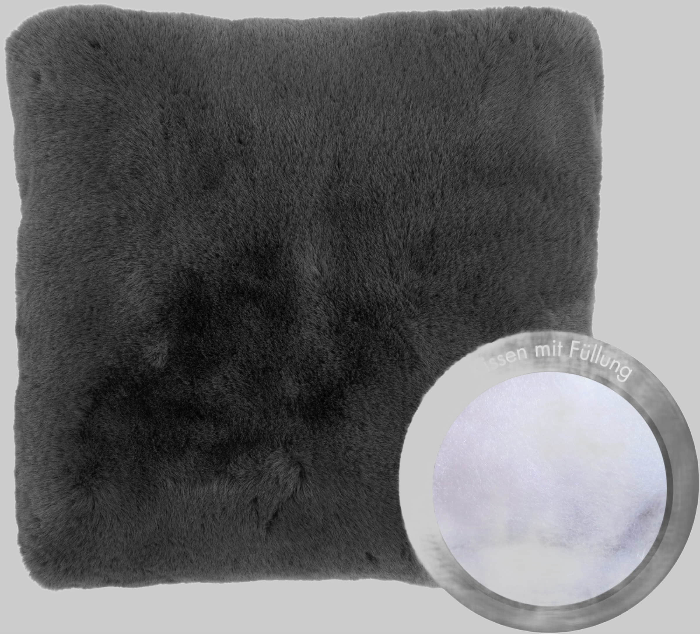 LUXOR living Dekokissen Novara | Premium Kunstfell-Kissen 40x40 cm | Ultra-weich mit Füllung | 12 Farben | Waschbar | Für Sofa & Bett grafit LUXOR living Dekoration