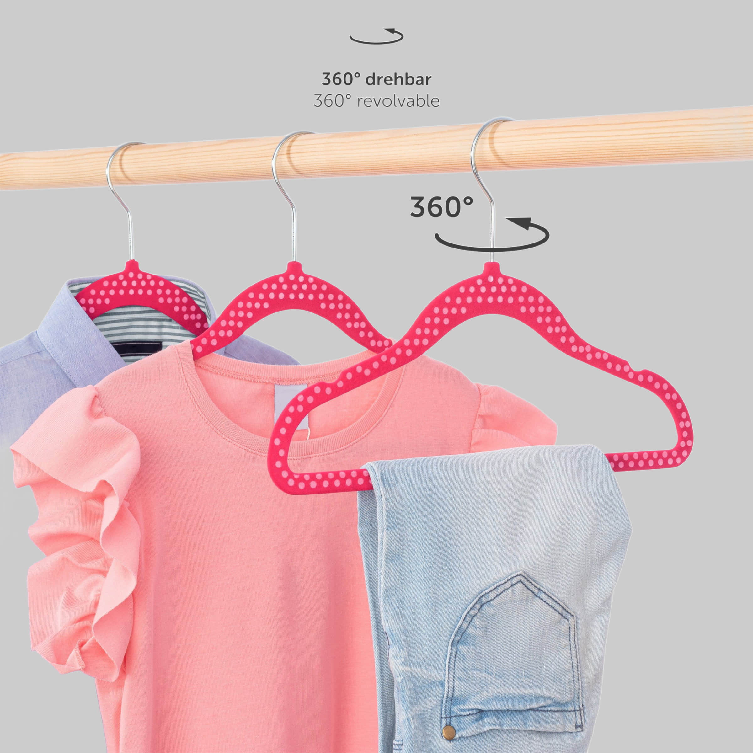 Aufbewahrung Laleni Laleni Kinderkleiderbügel mit Samtbezug – rutschfeste Babybügel (30-tlg), 360° drehbar, platzsparend – Ideal für Kleiderschrank-Organisation Pink Gepun
