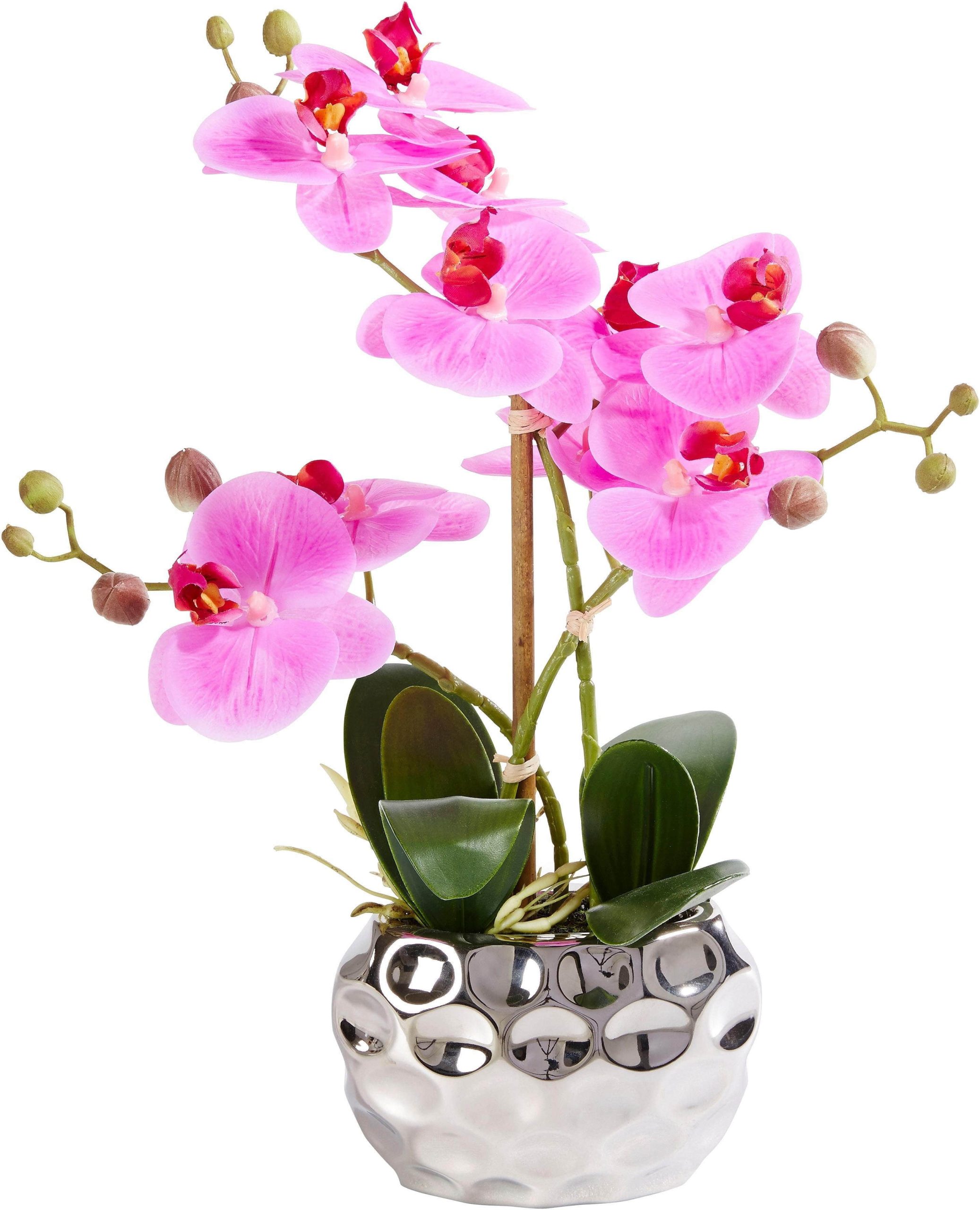 Leonique Dekoration Leonique Kunstpflanze 'Orchidee' 55 cm - Kunstorchidee im Keramiktopf (silber-weiß) | Bestseller mit 2500+ 4,5-Sterne-Bewertungen lila/silbe