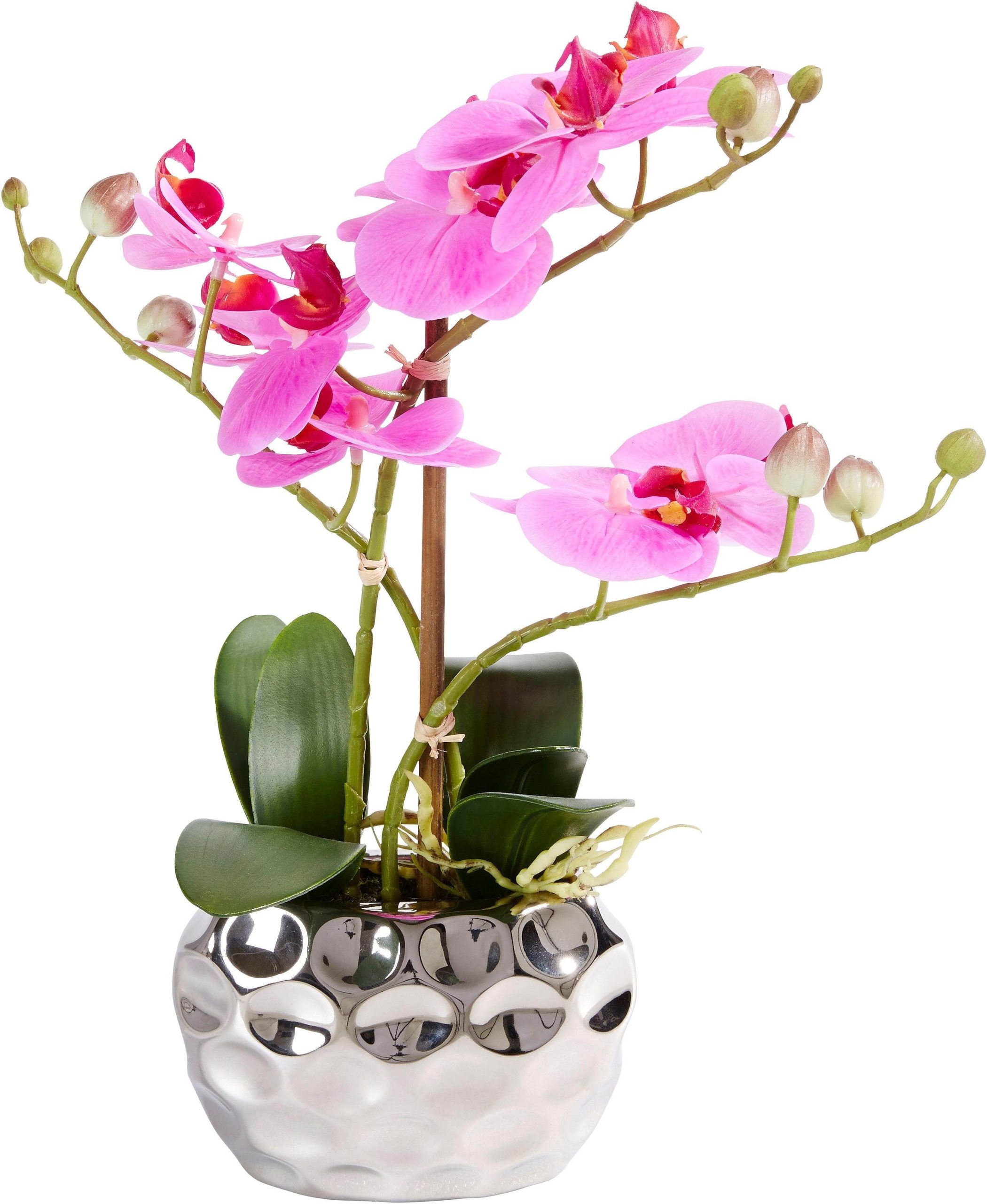 Leonique Dekoration Leonique Kunstpflanze 'Orchidee' 55 cm - Kunstorchidee im Keramiktopf (silber-weiß) | Bestseller mit 2500+ 4,5-Sterne-Bewertungen lila/silbe