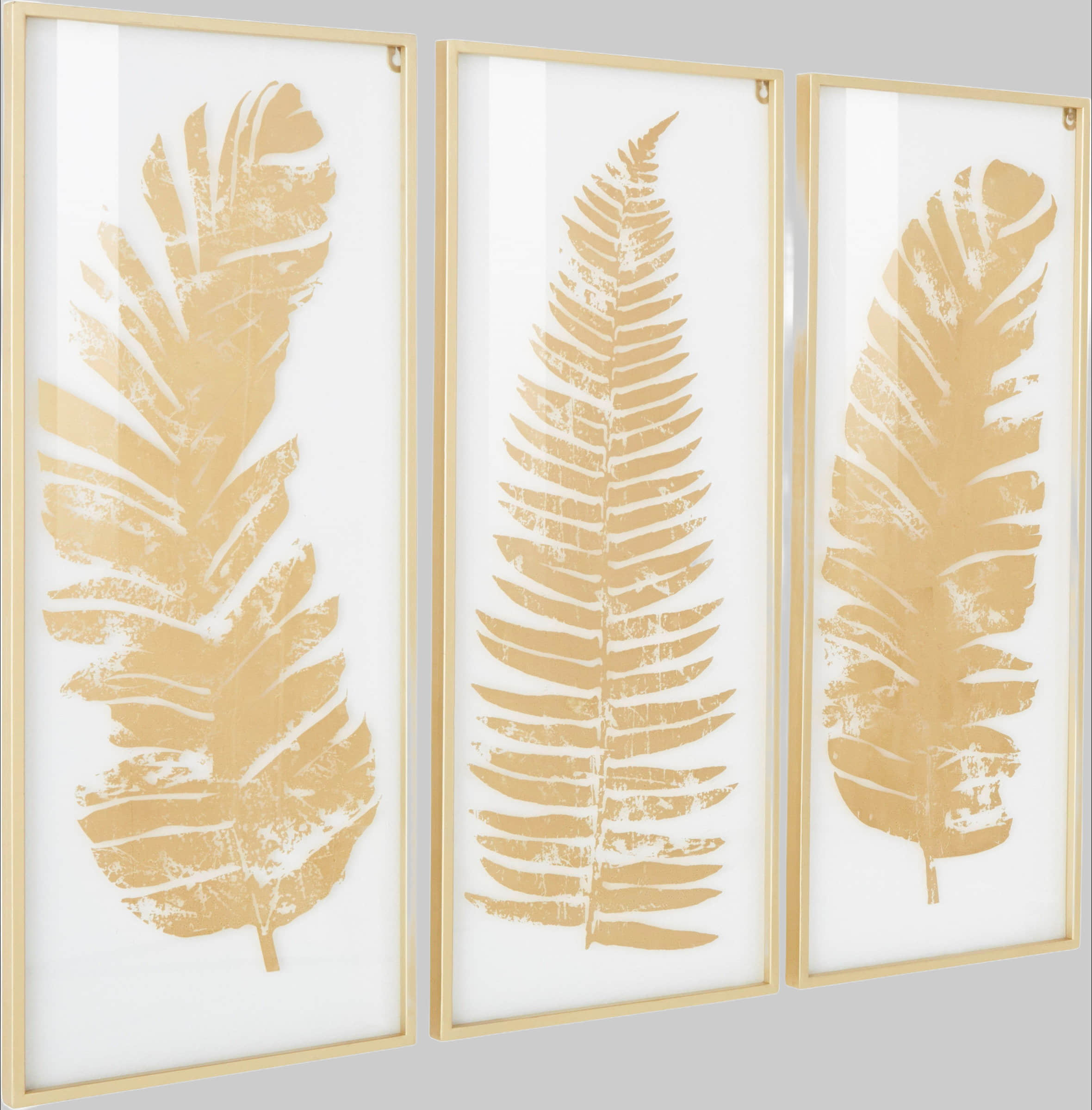 Leonique Premium Wanddeko Set (3 Stück) – Goldene Metall-Glas Bilder mit Natur-Blattmotiven für moderne Wohnraumgestaltung Leonique Dekoration