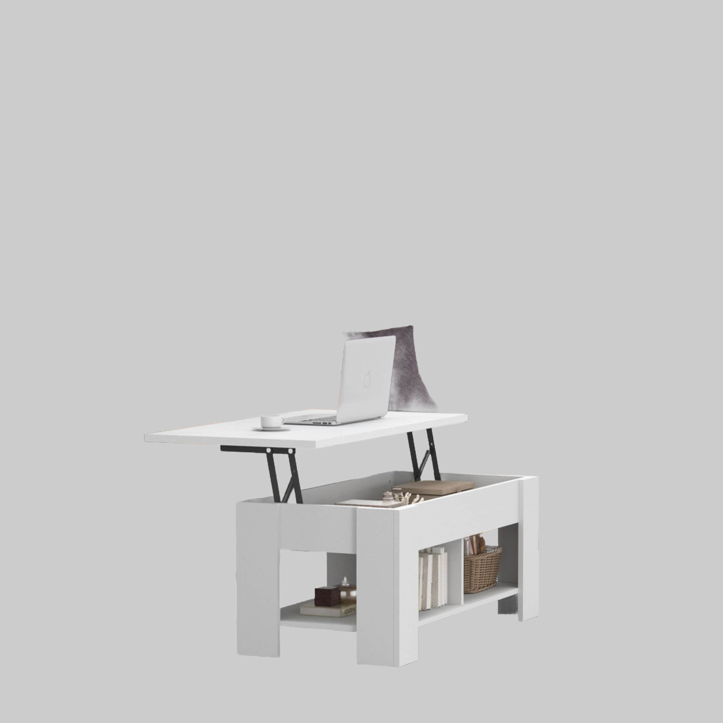 NOBLEWELL Lift-Top Couchtisch Modern - Höhenverstellbarer Ausziehtisch mit Stauraum & 2 Regalen | 120x60 cm | Schwarz | Multifunktional als Esstisch & Arbeitstisch Weiß Totnz Tische