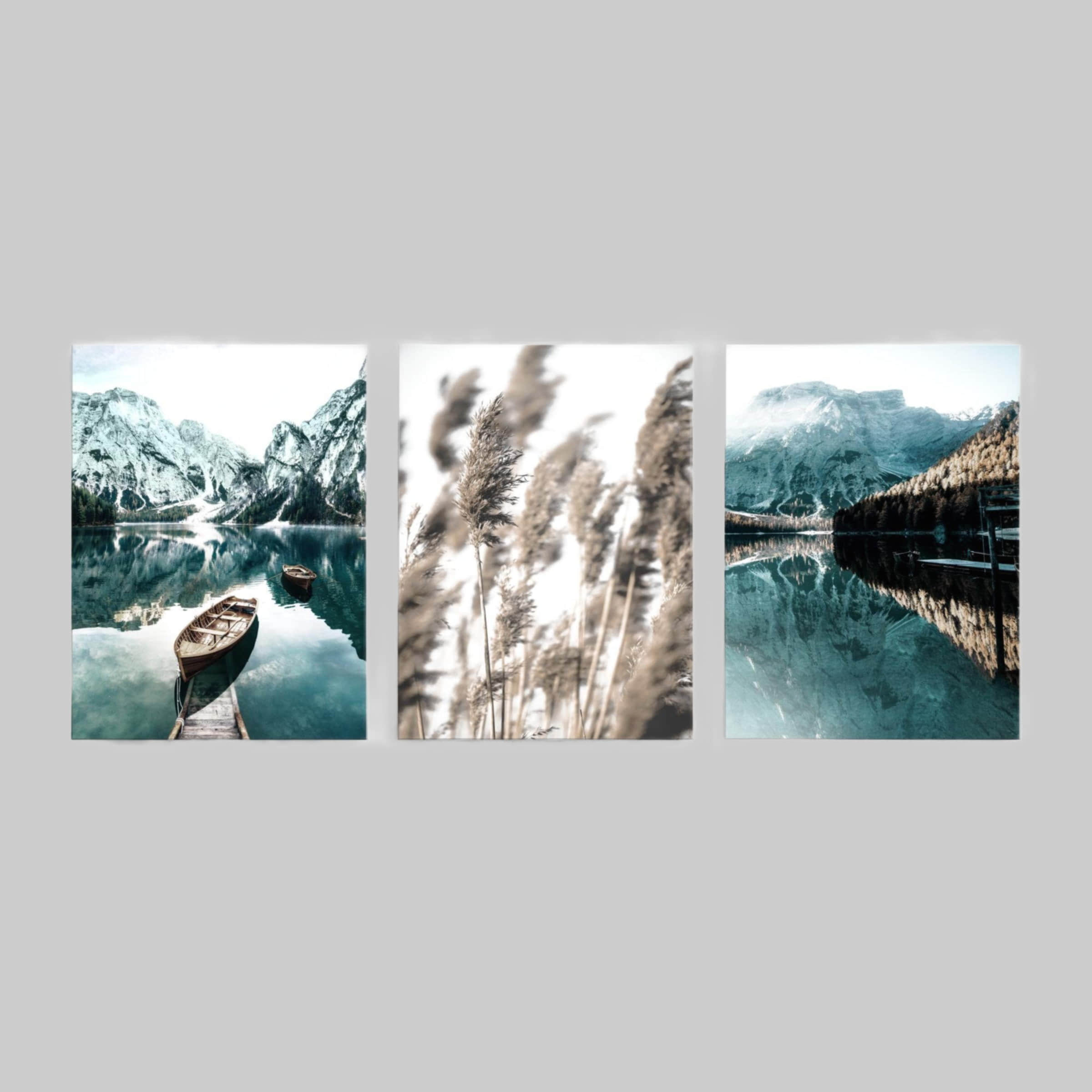 Novart 3-Panel Nature Wall Art - Boho Mountain & Lake Landscape Canvas Prints (90x80cm) - Ready to Hang - Made in Germany Novart Dekoration