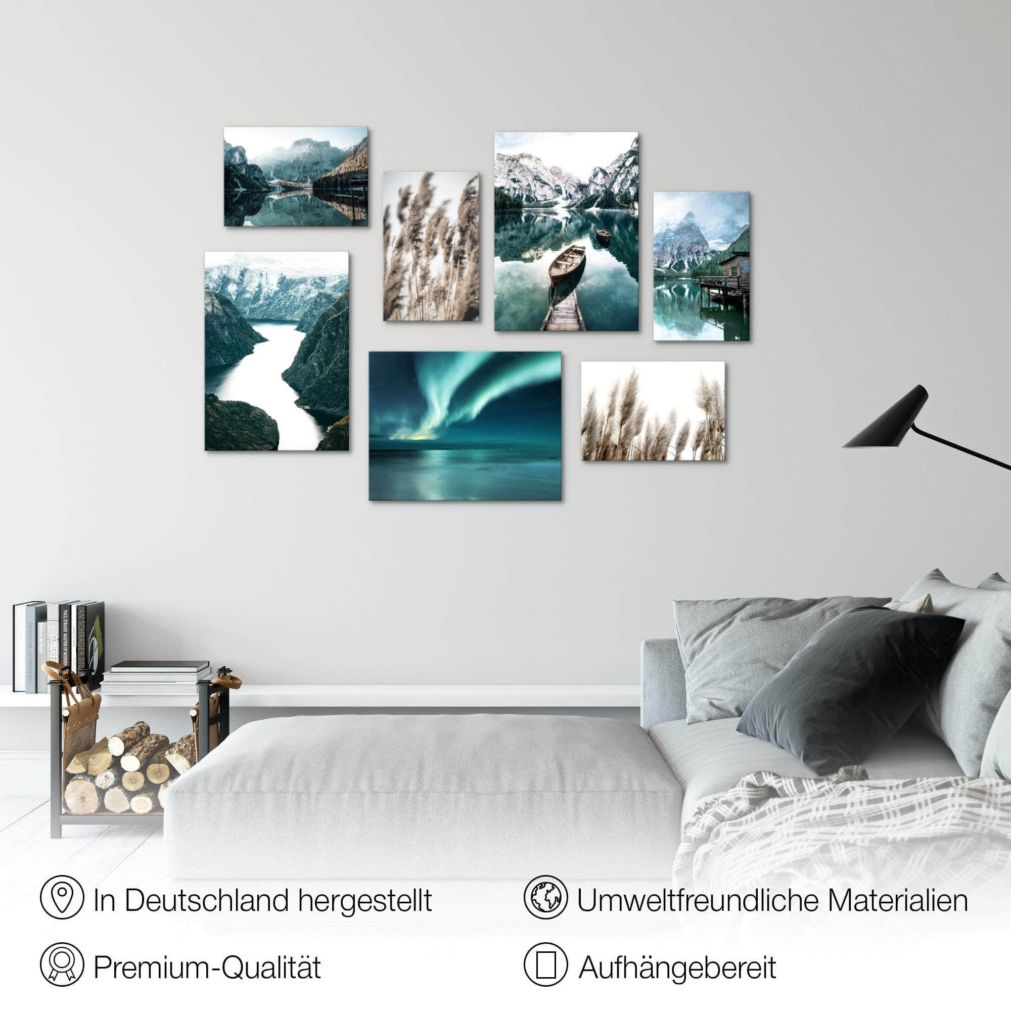 Novart Novart Wandbild-Set 'Landschaft See & Berge' 100x70 cm - Hochwertige Druckqualität - Aufhängfertig - Moderne Wanddekoration für Wohnzimmer & Schlafzimmer Dekoration