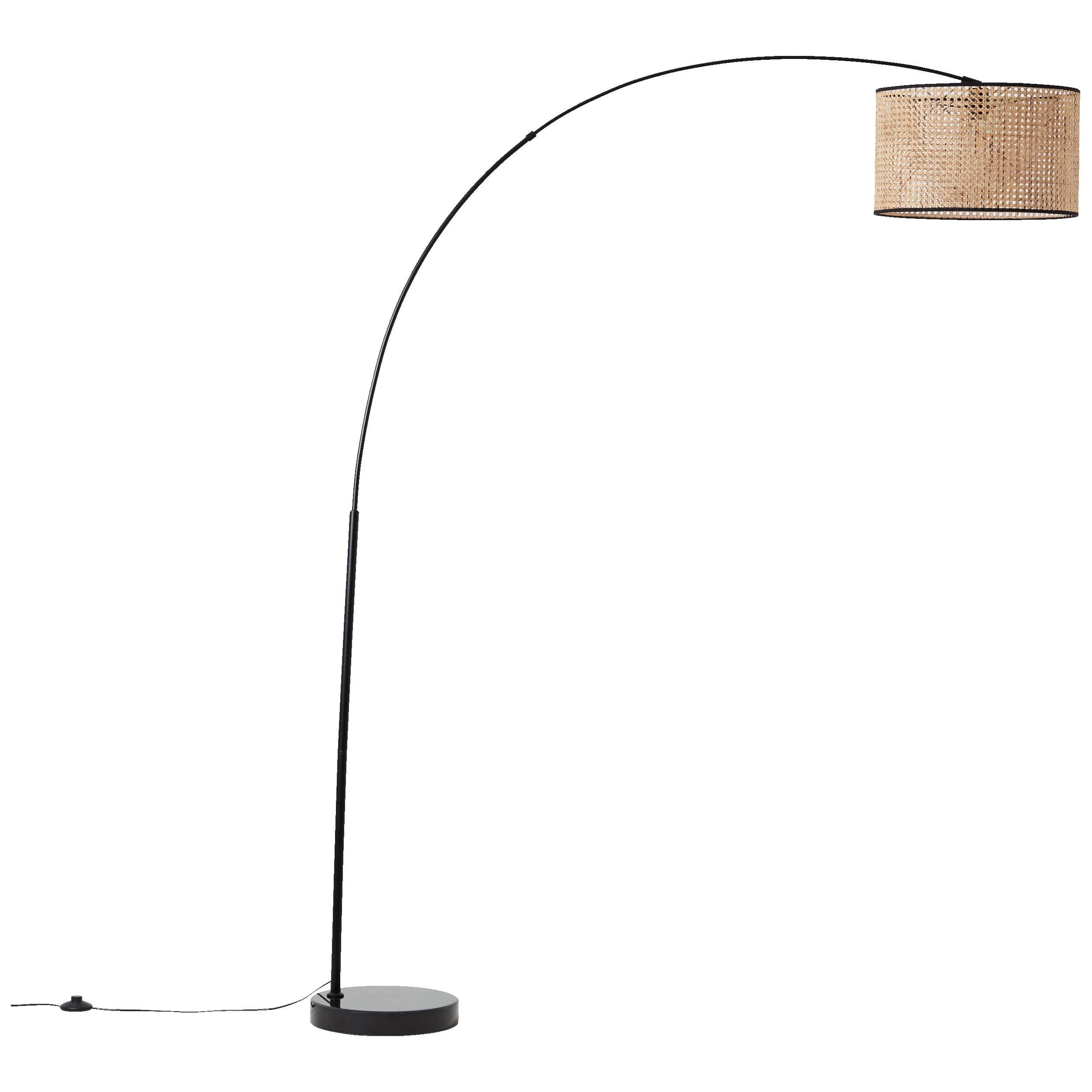 Rattan Arc Floor Lamp - 210cm Tall with 45cm Shade | E27 Socket | 60W Max | Modern Boho Lighting | Lightbox Stehlampe Lightbox Lampen