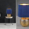 Reality Leuchten Lampen Reality Leuchten Billy LED Table Lamp - Dimmable Black Matte & Gold Night Light with Velvet Shade (26cm) - Warm White Lighting Blau-Gold