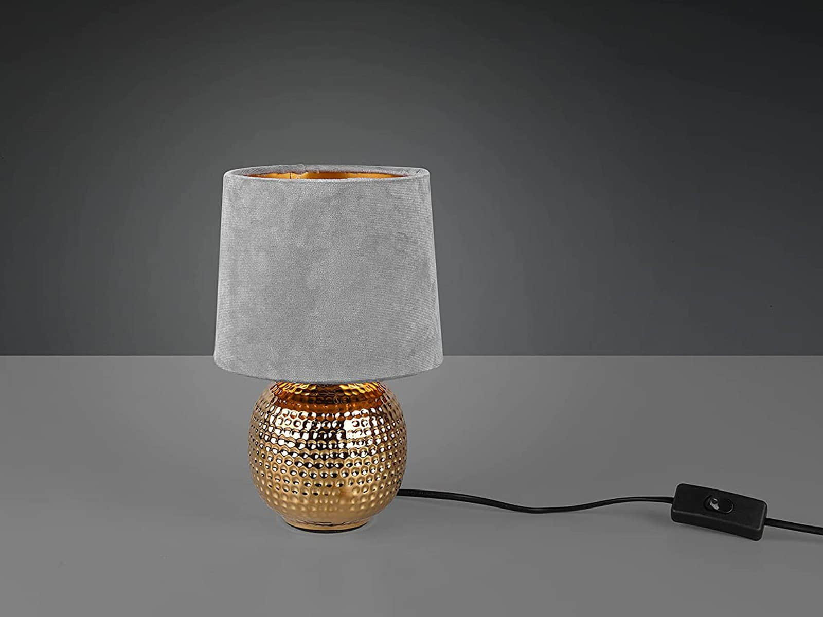 Reality Leuchten Billy LED Table Lamp - Dimmable Black Matte & Gold Night Light with Velvet Shade (26cm) - Warm White Lighting Grau-Gold Lampen Reality Leuchten