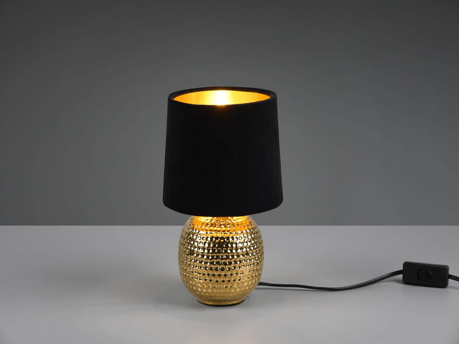 Reality Leuchten Lampen Reality Leuchten Billy LED Table Lamp - Dimmable Black Matte & Gold Night Light with Velvet Shade (26cm) - Warm White Lighting Schwarz-Gold