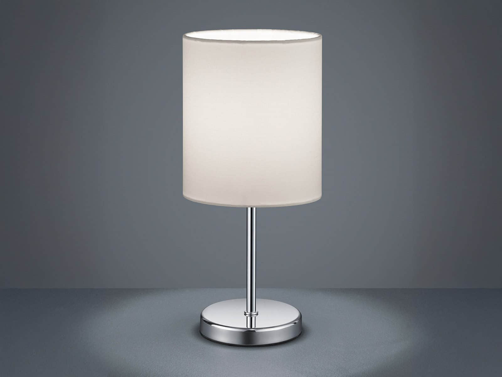 Reality Leuchten LED Nachttischlampe dimmbar - Designklassiker mit Stoffschirm, wechselbarer LED (Warmweiß), perfekt für Schlafzimmer & Wohnbereich Silber Chr Lampen Reality Leuchten