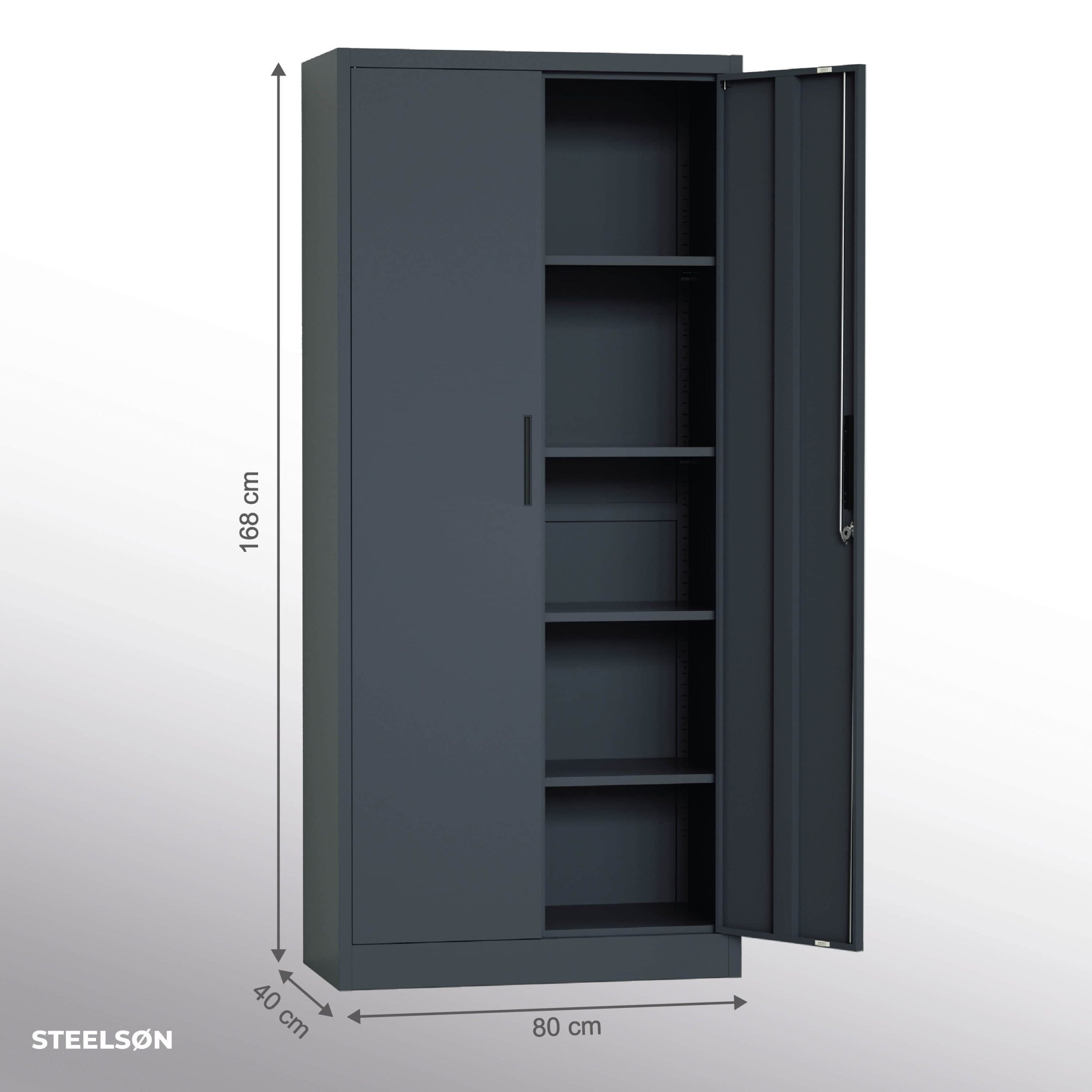 STEELSu00D8N Schränke STEELSØN Aktenschrank Regulus Grau | Höhenverstellbare Stahlschrank (168x80x40cm) mit Sicherheitsschloss - Ideal für Büro & Homeoffice Anthrazit