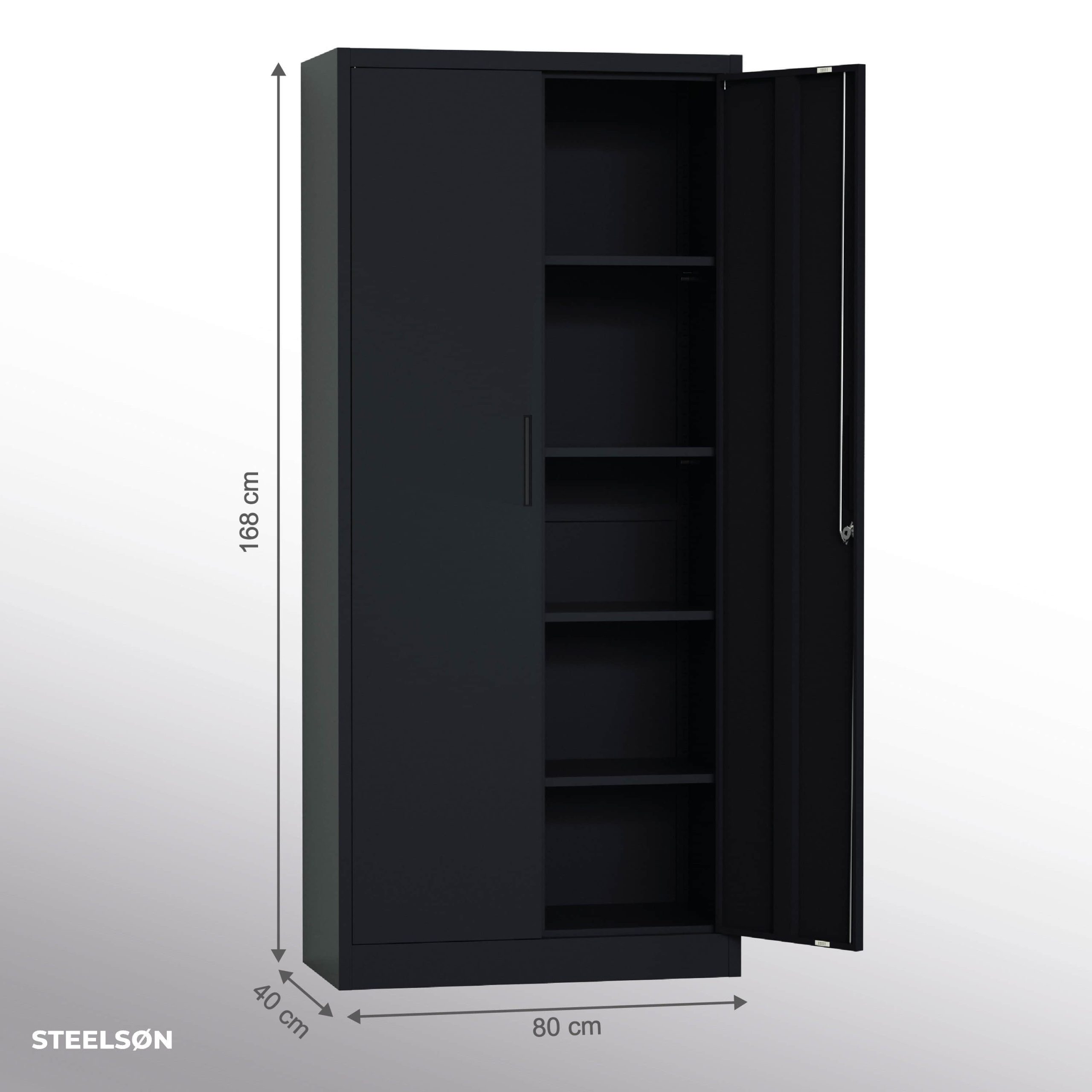 STEELSu00D8N STEELSØN Aktenschrank Regulus Grau | Höhenverstellbare Stahlschrank (168x80x40cm) mit Sicherheitsschloss - Ideal für Büro & Homeoffice Schwarz Schränke
