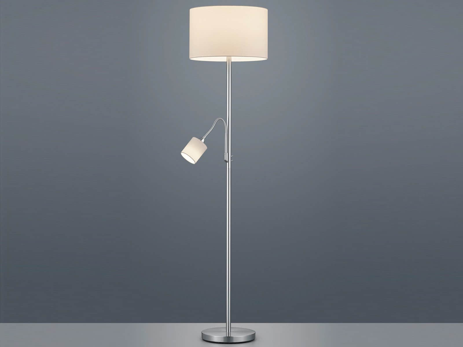 Lampen TRIO Leuchten TRIO Leuchten LED Stehlampe dimmbar 170cm - Skandinavisches Design mit Holzfuß & Stoffschirm, Warmweiß 2700K-3000K, Leselicht-Funktion, 15W LED (100W Equivalent) Silber Weiß