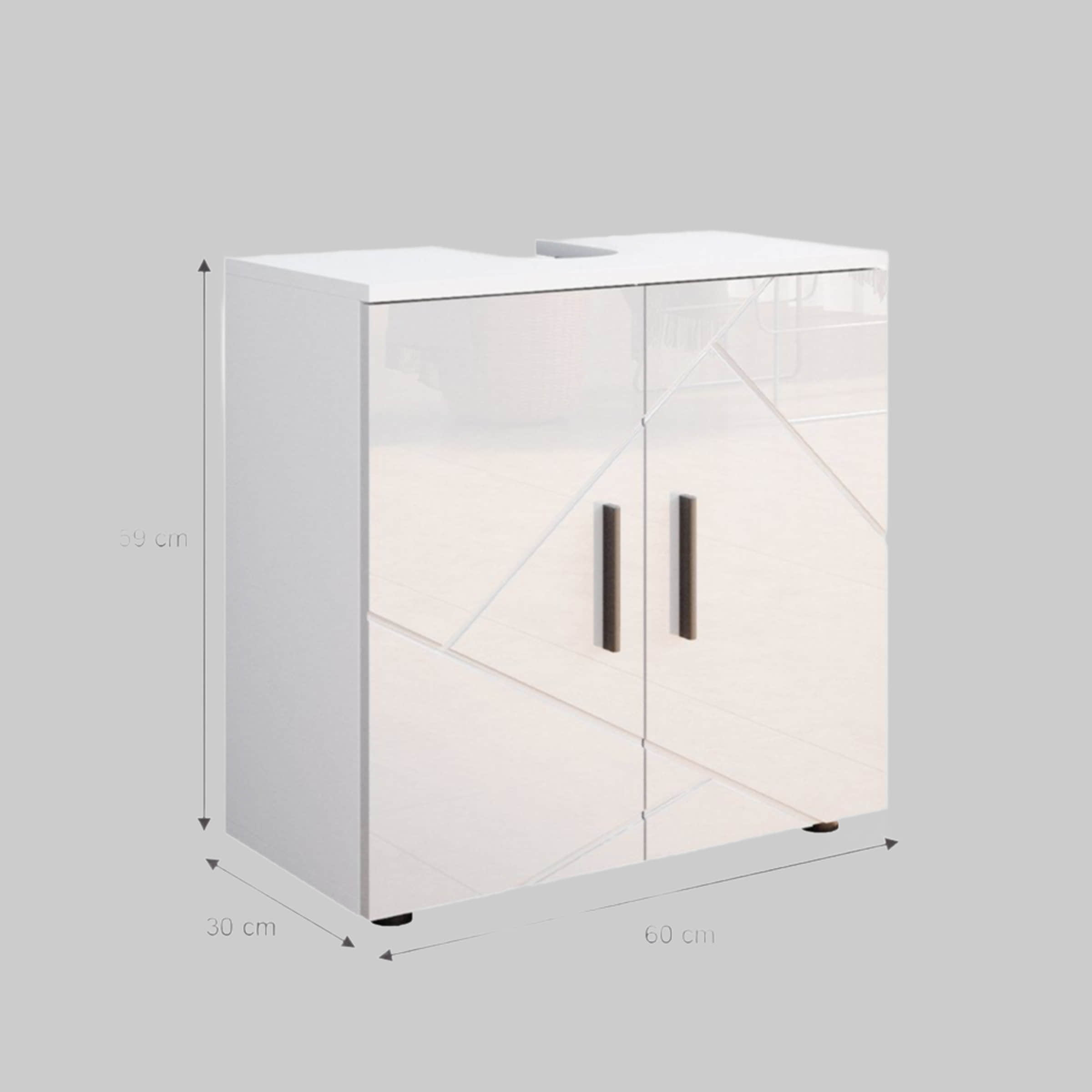 Vicco Schränke Vicco Irma Waschbeckenunterschrank Weiß Hochglanz 60x59 cm | Moderner Badezimmerschrank mit Stauraum | Feuchtigkeitsbeständig Weiß Hochg