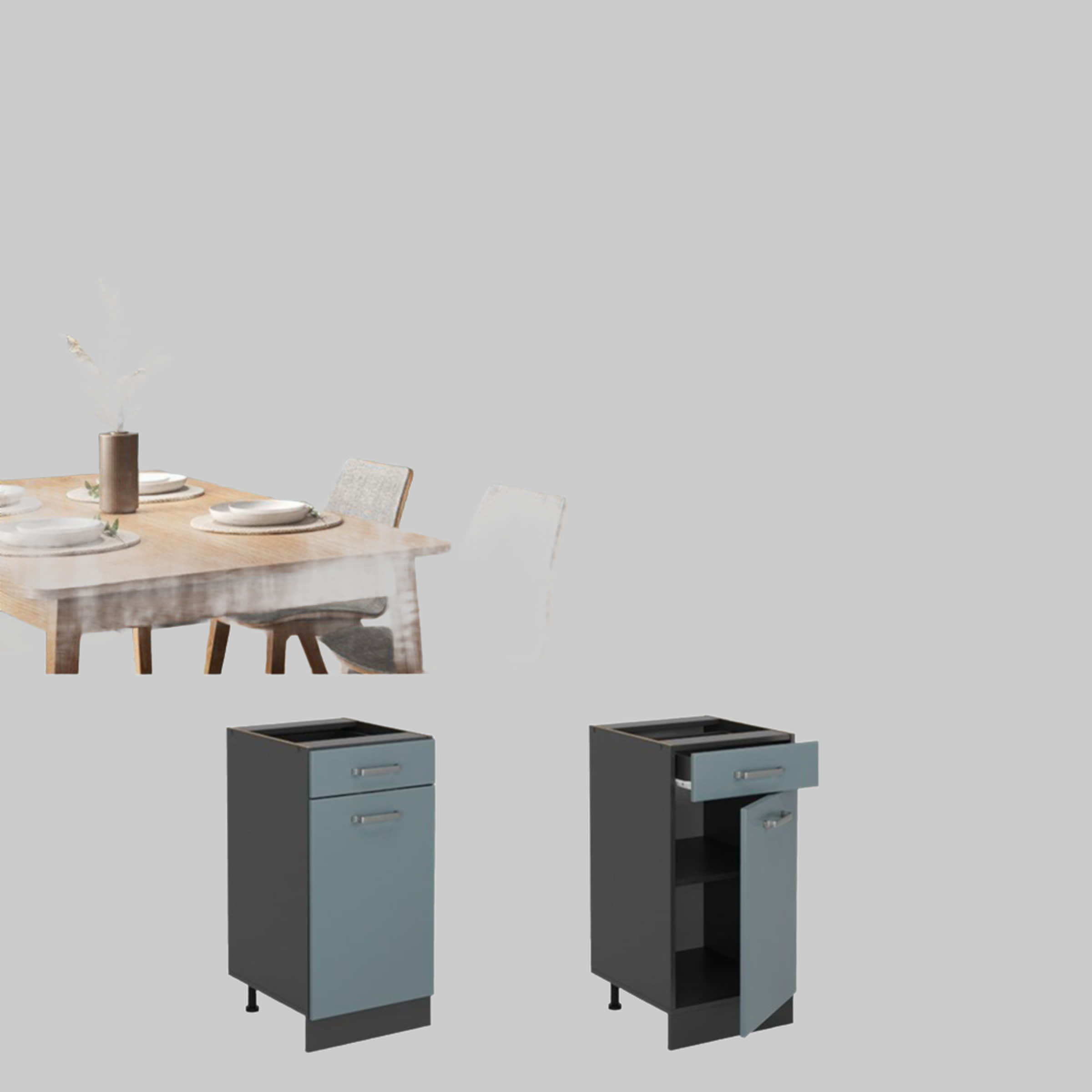 Vicco Vicco R-Line Unterschrank Anthrazit 60 cm ohne Arbeitsplatte | Modulares Küchensystem | Höhenverstellbar | Langlebiges Küchenmöbel Blau-Grau Schränke