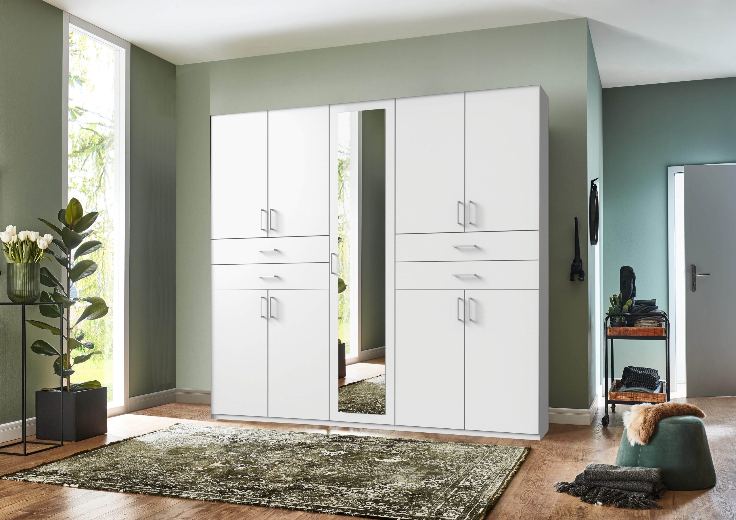 Wimex Wimex Drehtürenschrank Taiga | Moderner Kleiderschrank mit Spiegel & Schubladen | 3 Innenausstattungsvarianten | 225/270cm Breite | Made in Germany weiß Schränke