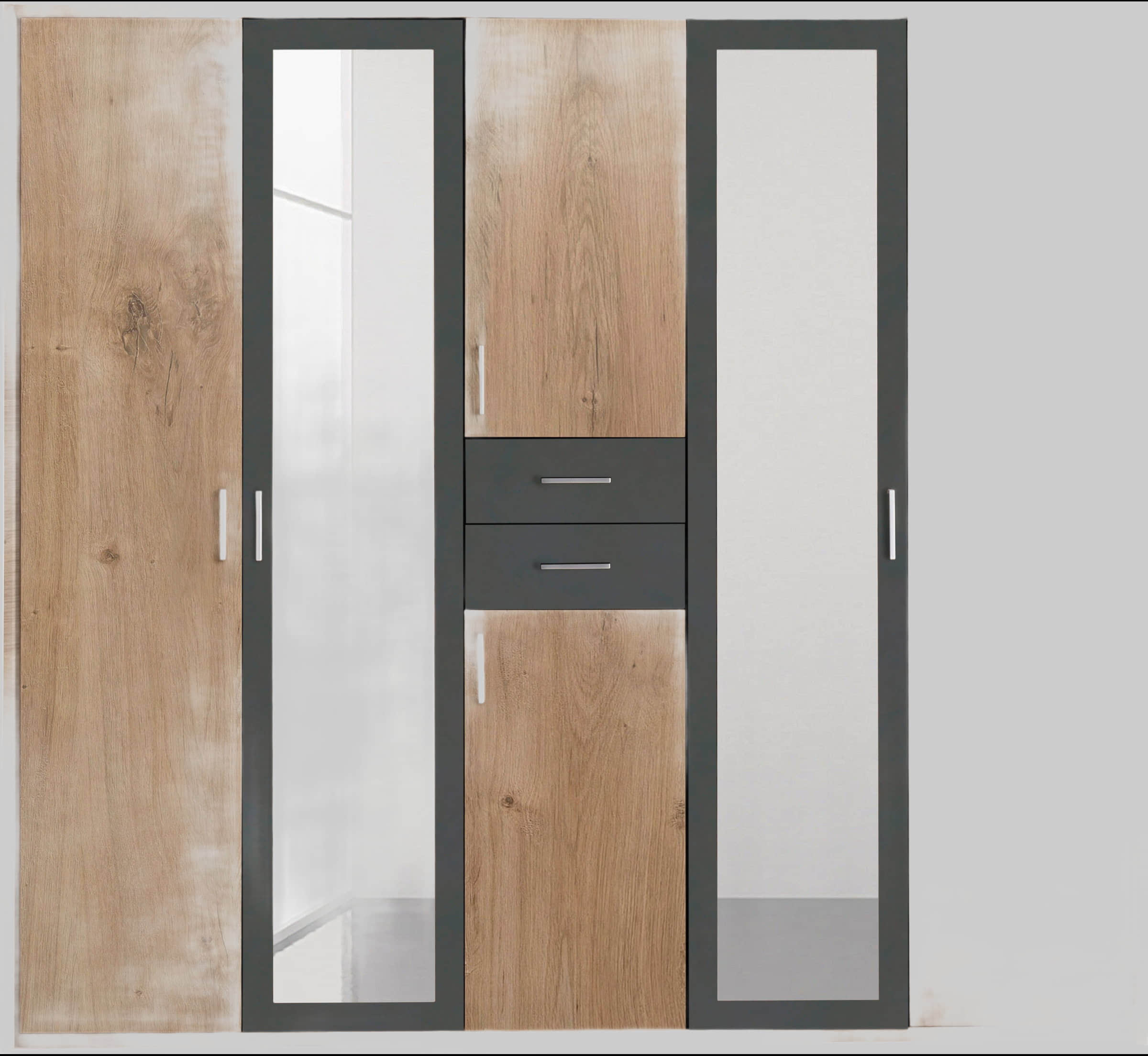 Wimex Wimex Kleiderschrank Diver | Drehtürenschrank mit Spiegel & Schubladen | 225cm oder 270cm Breite | 3 Innenausstattungsvarianten | beige/plankeneichefarben/graphit | Bestseller Schlafzimmerschrank plankeneic Schränke