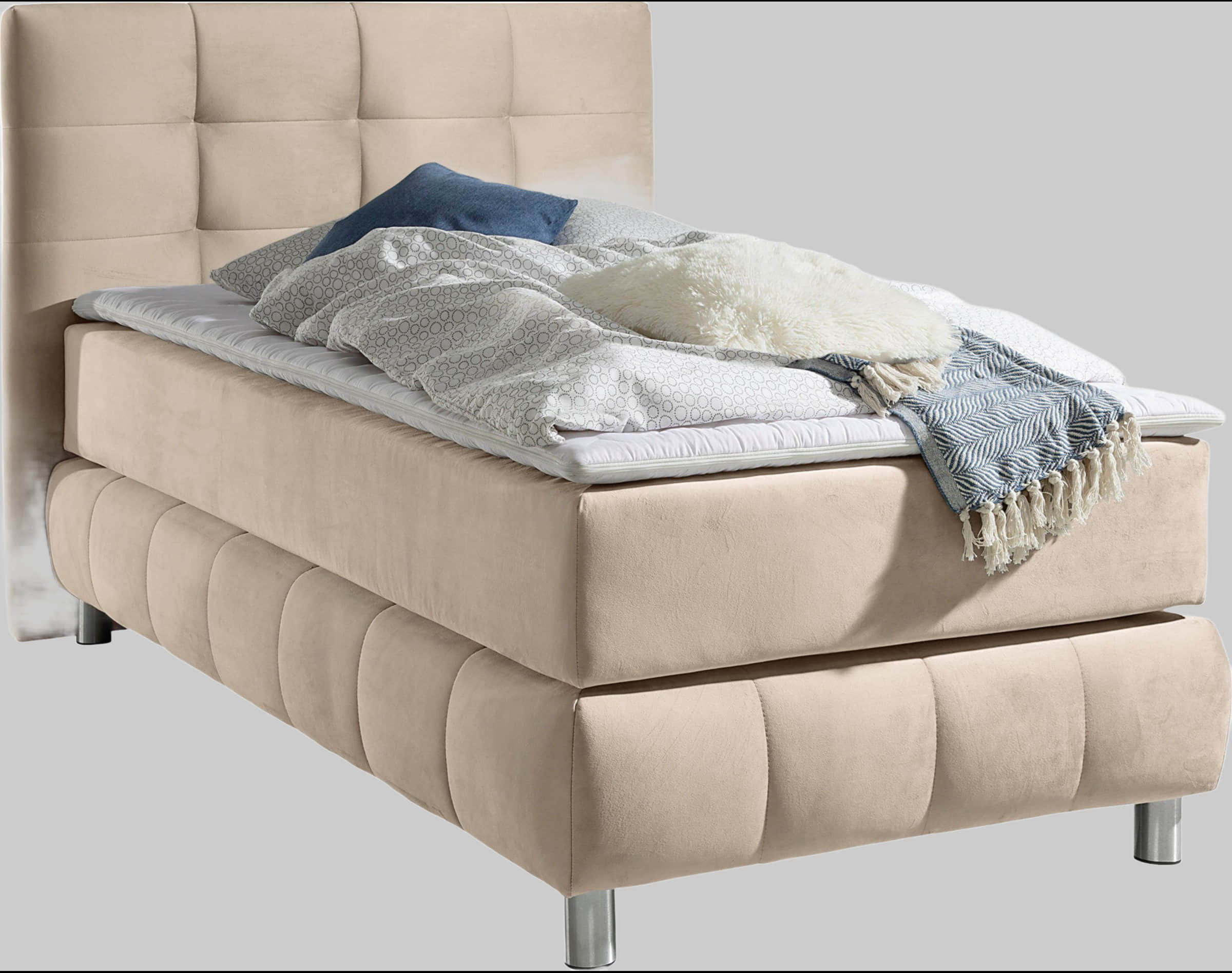 andas Boxspringbett Salo | Inkl. Premium-Topper | 6 Breiten (90-200cm) | 2 Härtegrade + TFK H4 Option | Elegantes Karostepp-Kopfteil beige andas Betten