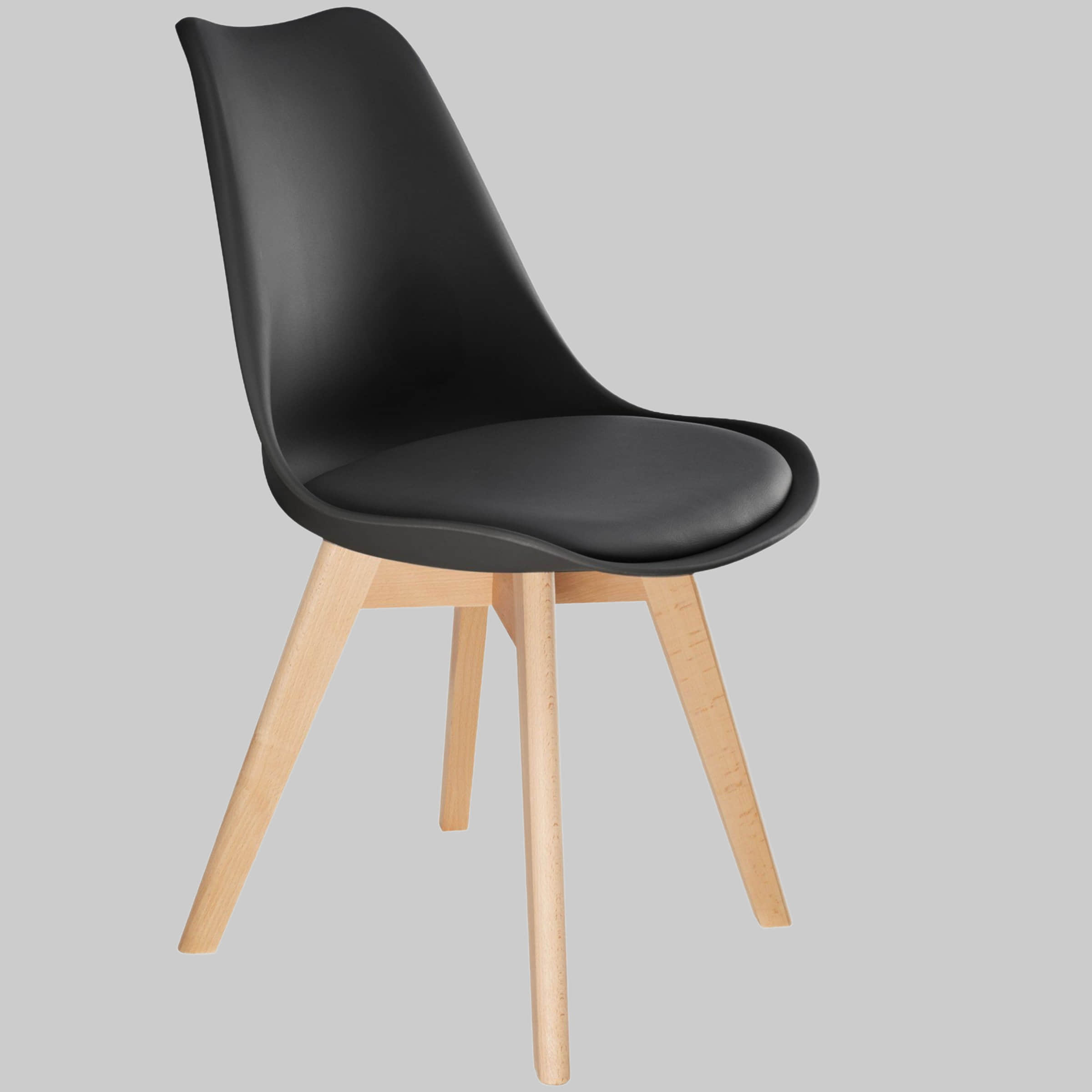 tectake Esszimmerstuhl Set (2er Set) - Gepolsterte Skandinavische Stühle mit Massivholzbeinen für modernes Esszimmer | 120 kg Traglast | Einfache Montage schwarz tectake Stühle