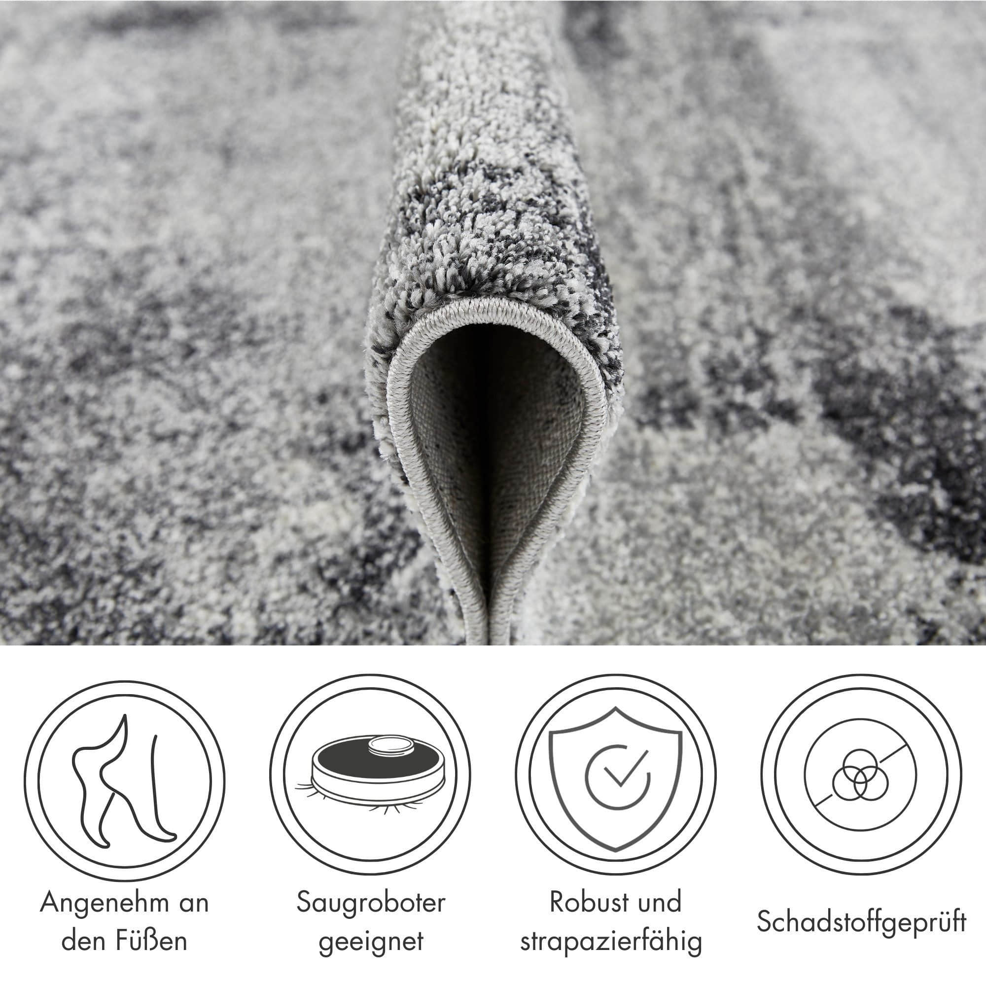Andiamo Teppiche Andiamo Teppich Luna – Modern Rectangular 7mm Short Pile Rug | Stain-Resistant Polypropylene | Compatible with Underfloor Heating | Multiple Sizes grau