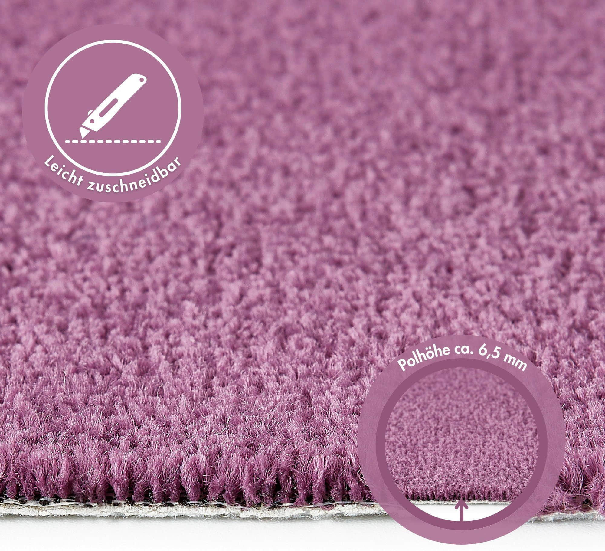 Andiamo Andiamo Teppichboden Kräuselvelours Ines | 8.5mm Thick | 400cm Wide | GUT-Certified | Allergy-Friendly | Sound-Absorbing | Multiple Uni Colors | Residential Warranty dunkellila Teppiche