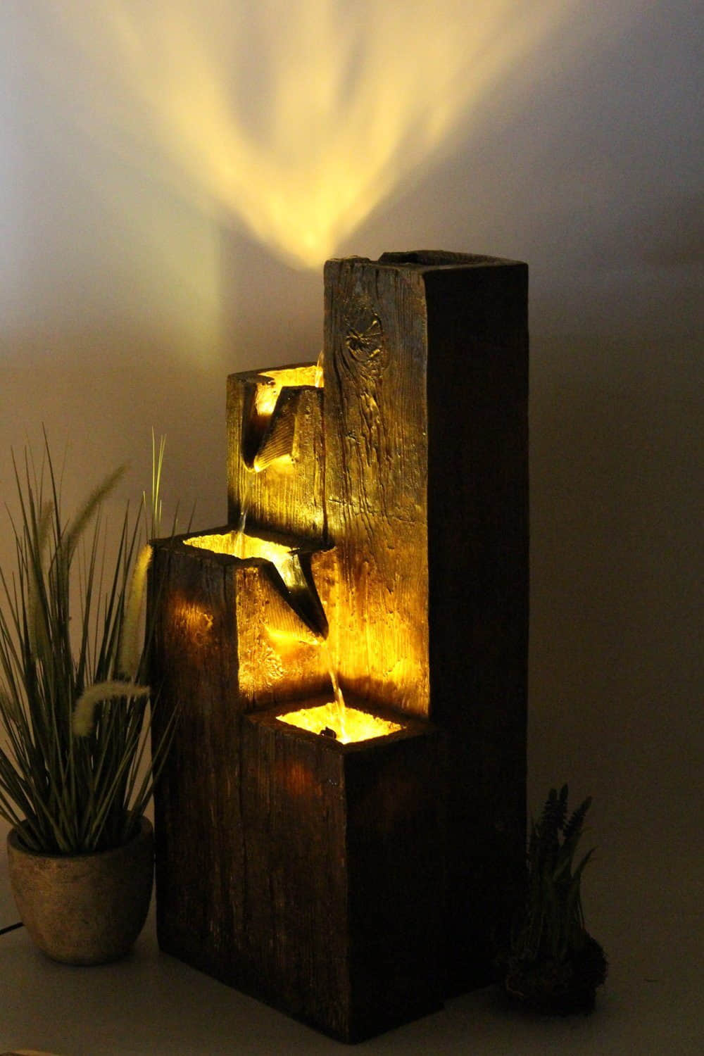 Arnusa BK823 Wood-Effect Garden Fountain with LED Lighting – 75 cm Tall, Polyresin Construction, Waterfall Feature for Patio & Indoor Decor Dekoration Arnusa