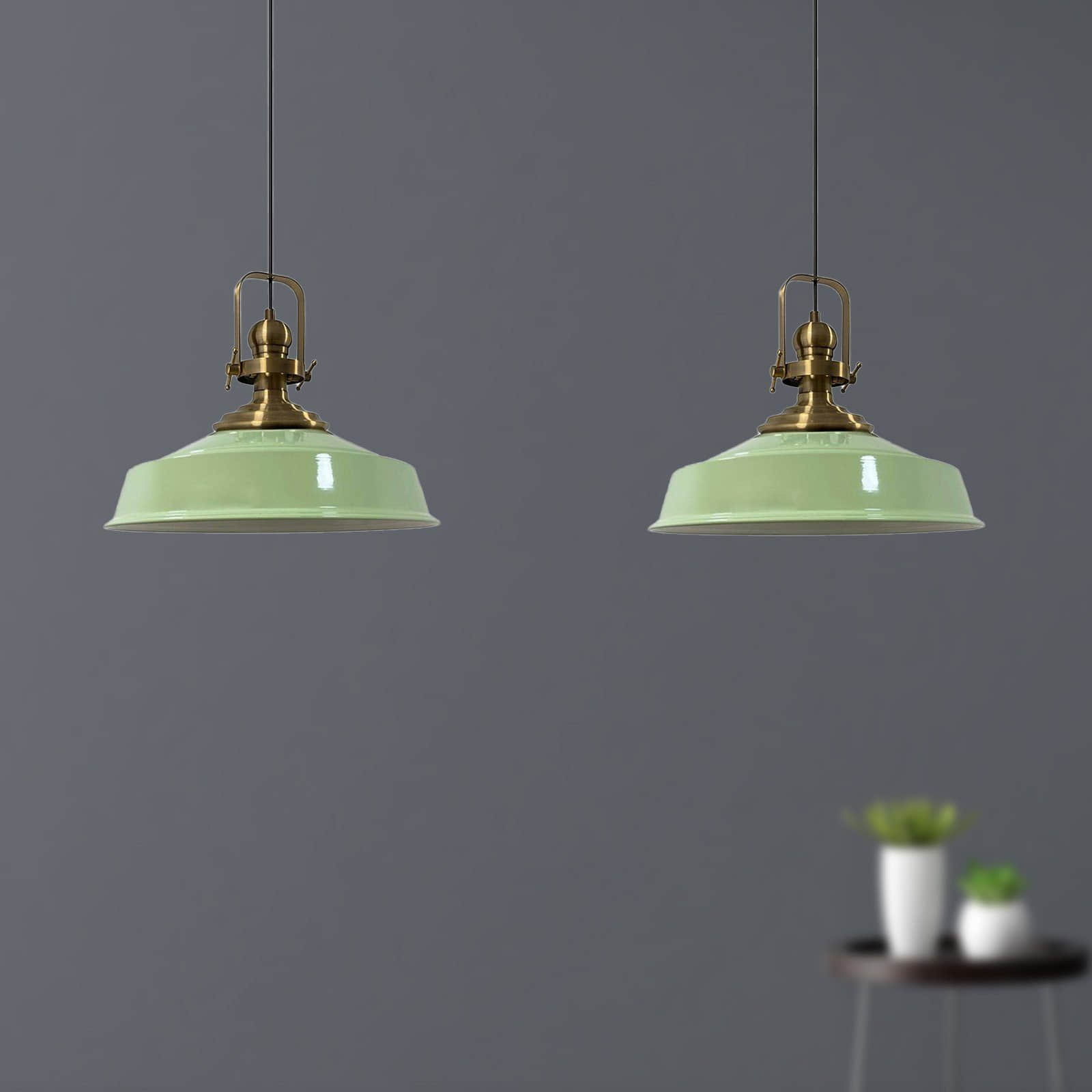 Bamyum Bamyum Asletl Vintage Pendelleuchte – 2-flammige Metall-Hängelampe E27 Ø41cm | Industrielles Design für Küche & Wohnzimmer | Dimmbar mit 120cm Kabel Minzgrün Lampen