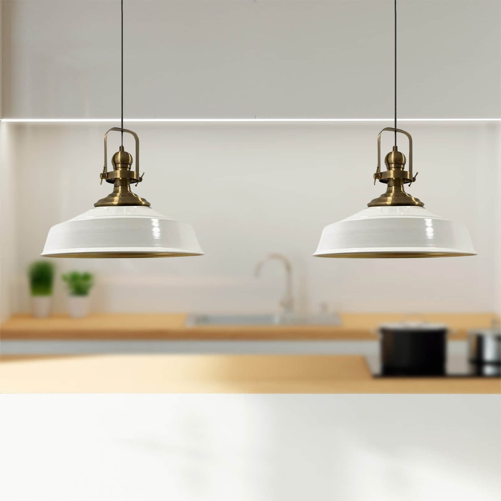 Bamyum Lampen Bamyum Asletl Vintage Pendelleuchte – 2-flammige Metall-Hängelampe E27 Ø41cm | Industrielles Design für Küche & Wohnzimmer | Dimmbar mit 120cm Kabel Weiß