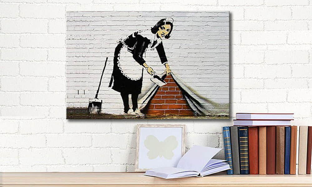 Dekoration WandbilderXXL Banksy Leinwandbild 'No19' - Originalgetreue Streetart auf Keilrahmen | 6 Größen | UV-beständig | WandbilderXXL