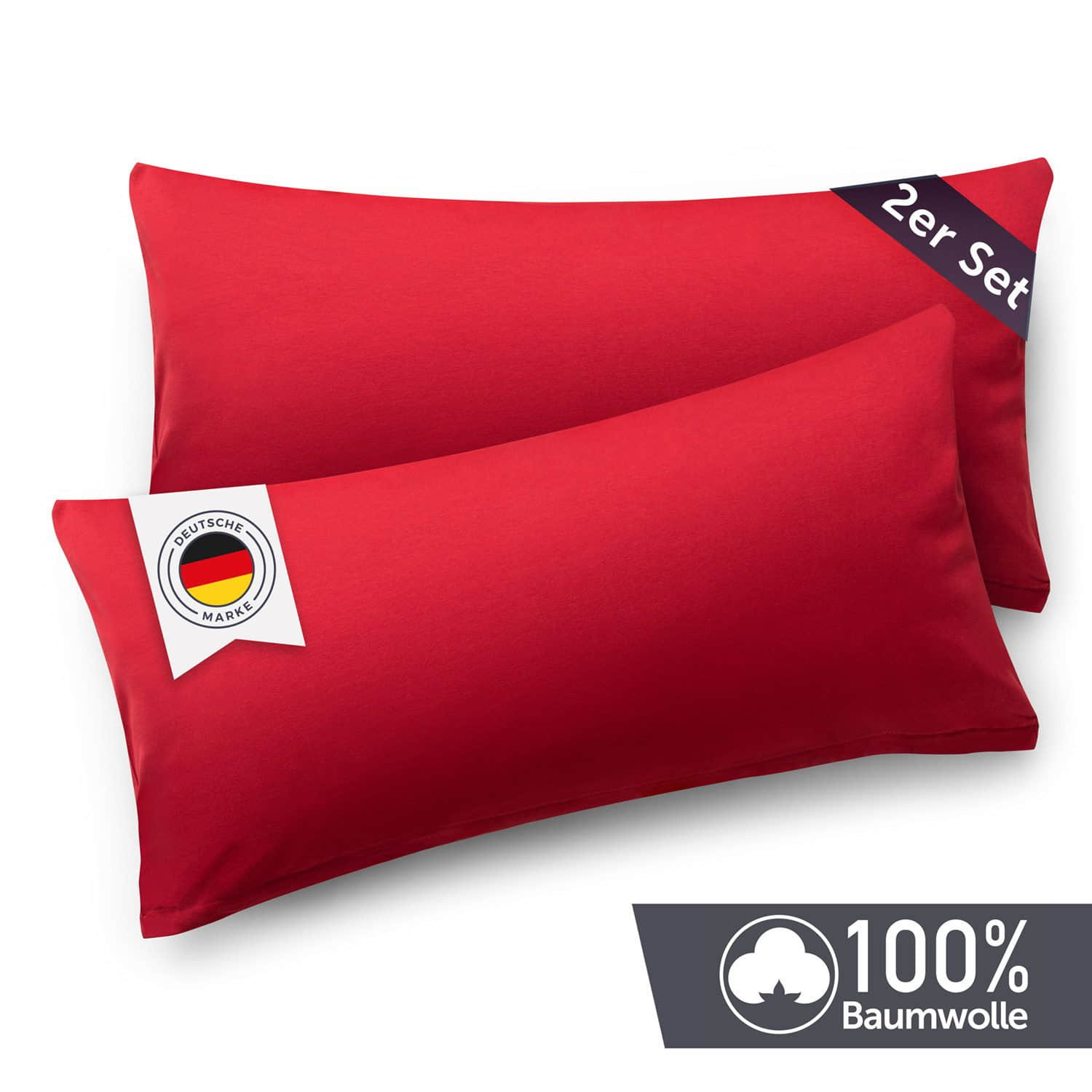 Blumtal Premium Jersey-Kissenbezug 2er-Set (40x80 cm) – 100% Baumwolle, OEKO-TEX® zertifiziert, 12 Farben, superweich & atmungsaktiv Rot Kissen Blumtal