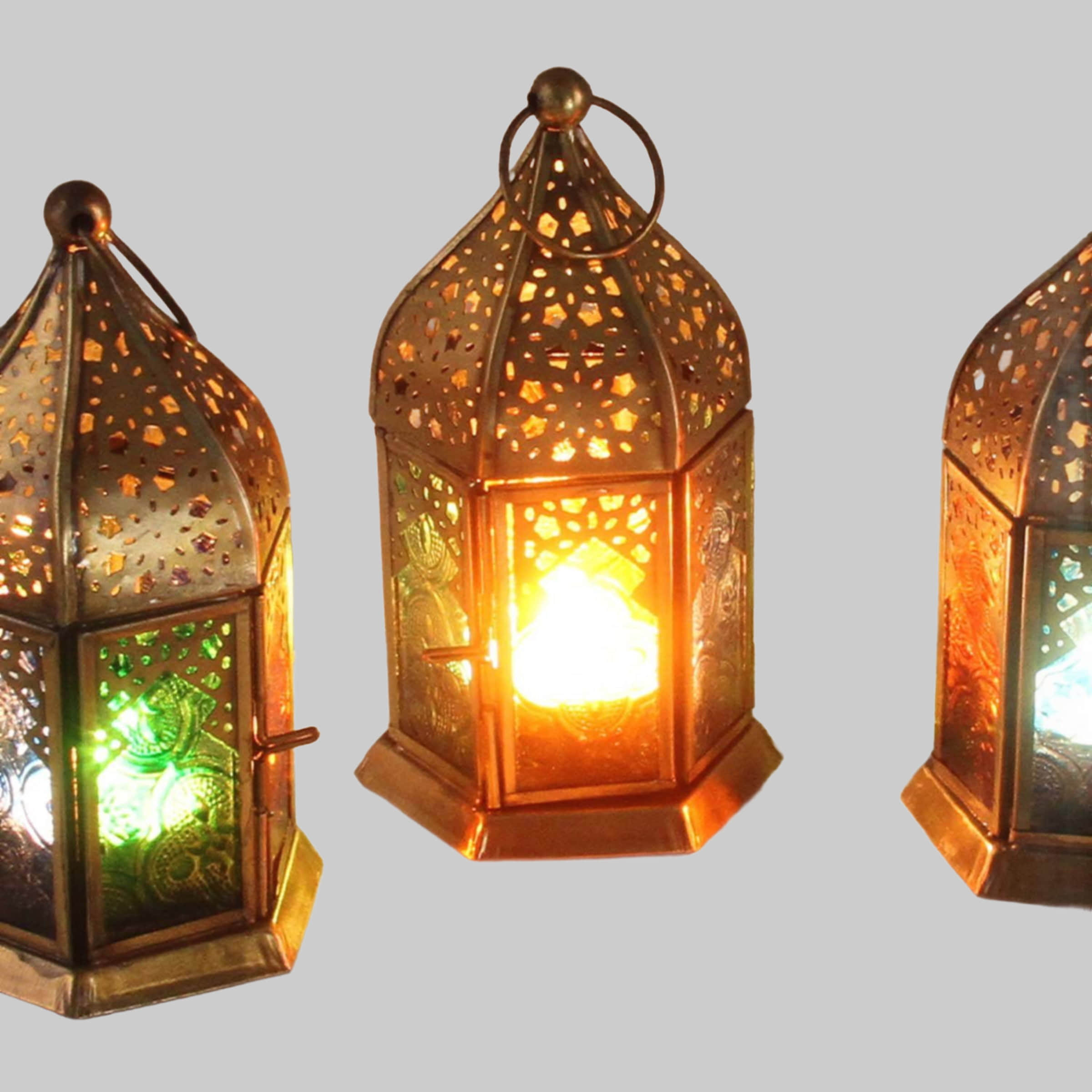 Casa Moro Casa Moro 3-Piece Moroccan Metal Lantern Set with Colorful Relief Glass - Handcrafted Minaret-Shaped Tea Light Holders for Home Decor (WDL1030) Dekoration