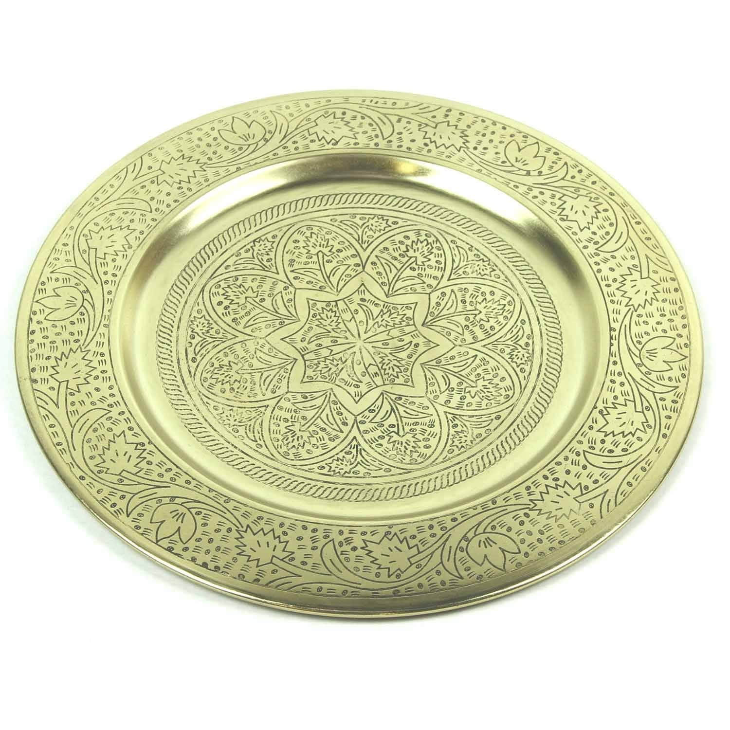 Casa Moro Nermin 30 Marokkanisches Serviertablett – Handgefertigte Metall-Teetablett (Ø30cm, Antik Gold) mit orientalischen Mustern für Ramadan, Teezeit & Deko Dekoration Casa Moro