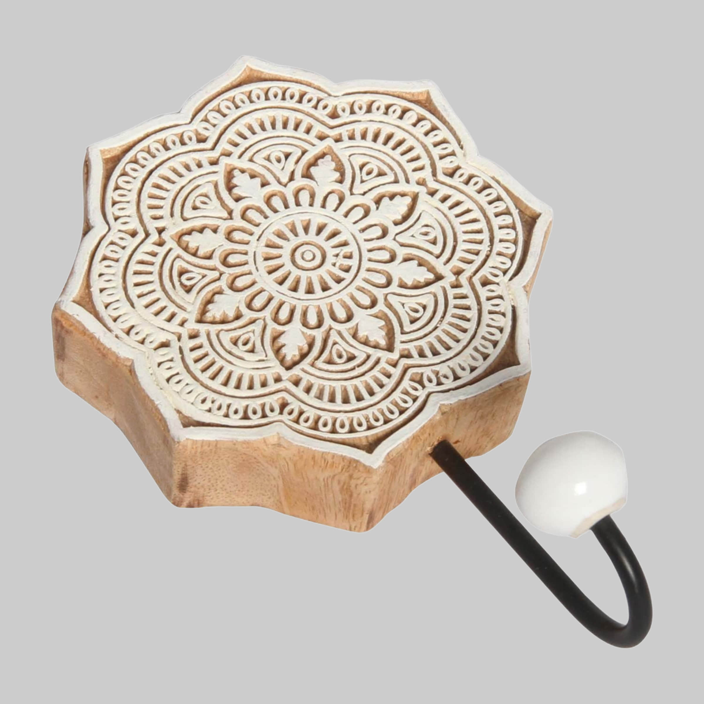 Casa Moro Casa Moro Orientalische Kleiderhaken Yasid - Handgeschnitztes 3er-Set aus Massivholz mit kunstvollen Ornamenten für Flur, Diele & Büro (Wandgarderobe, Made in India) Garderoben